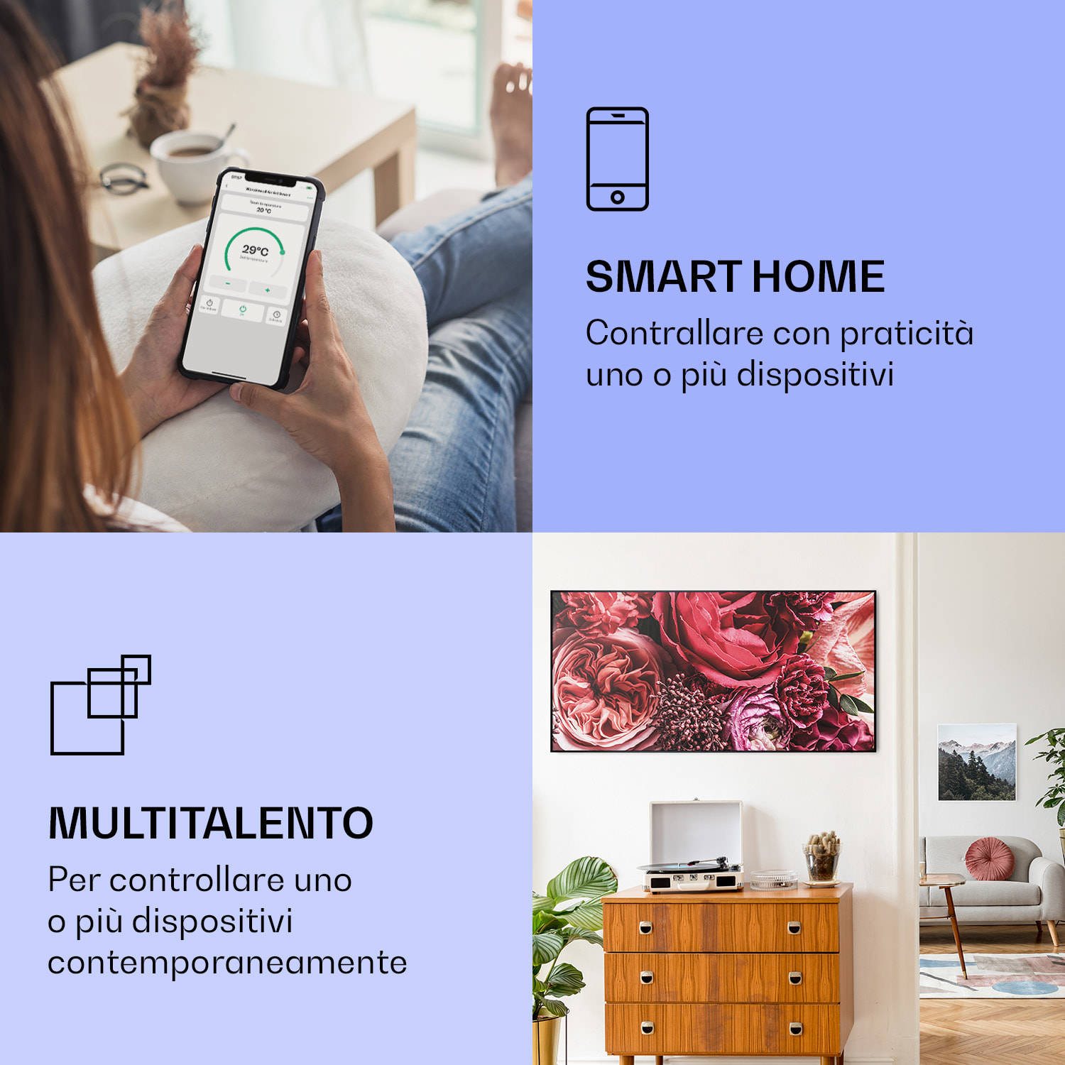 Wonderwall Air Art Smart Riscaldatore a infrarossi Fiore 120x60cm 700W 