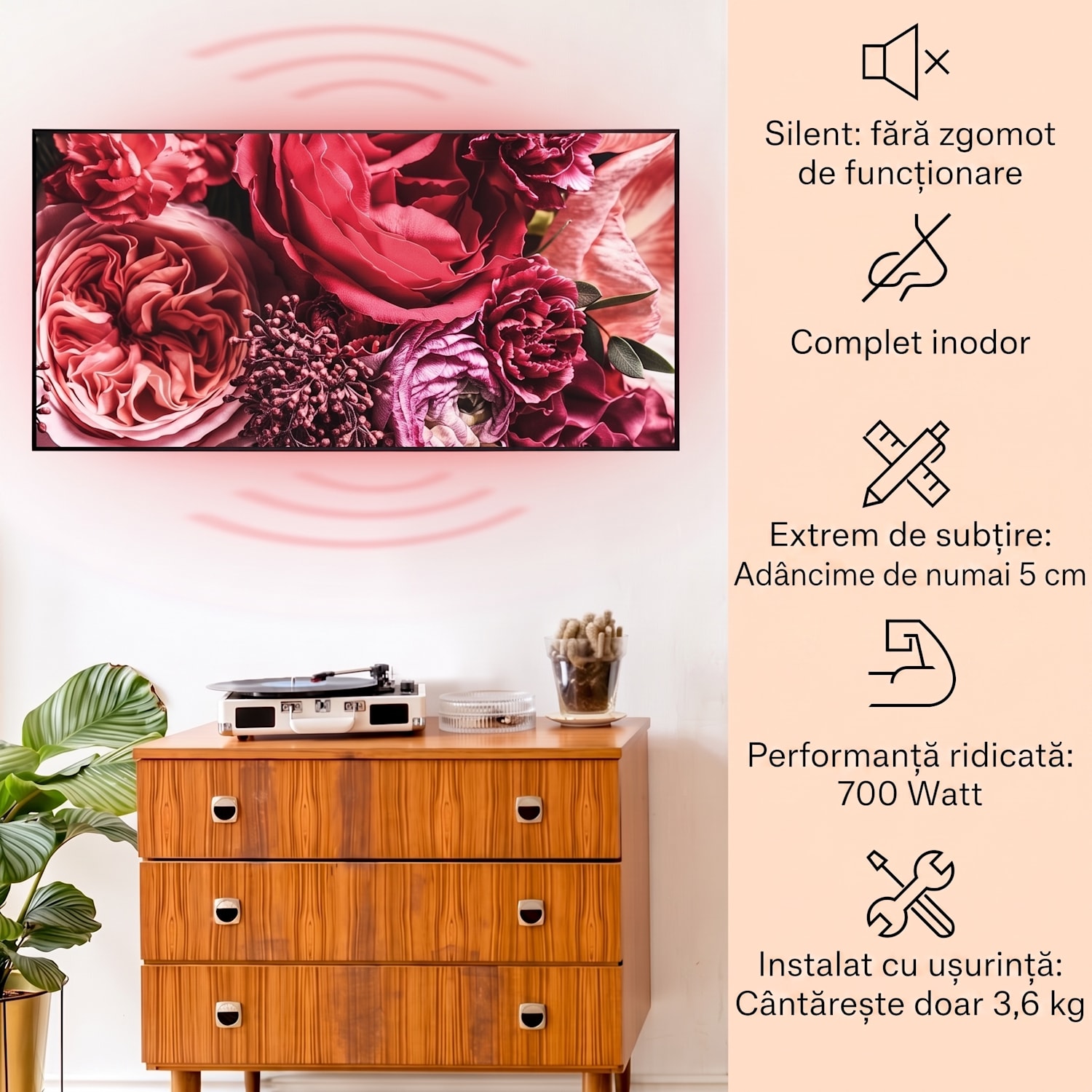 Wonderwall Air Art Smart, încălzitor cu infraroșu, floare, 120 x 60 cm, 700 W 120 x 60 cm | 700 W | Flori