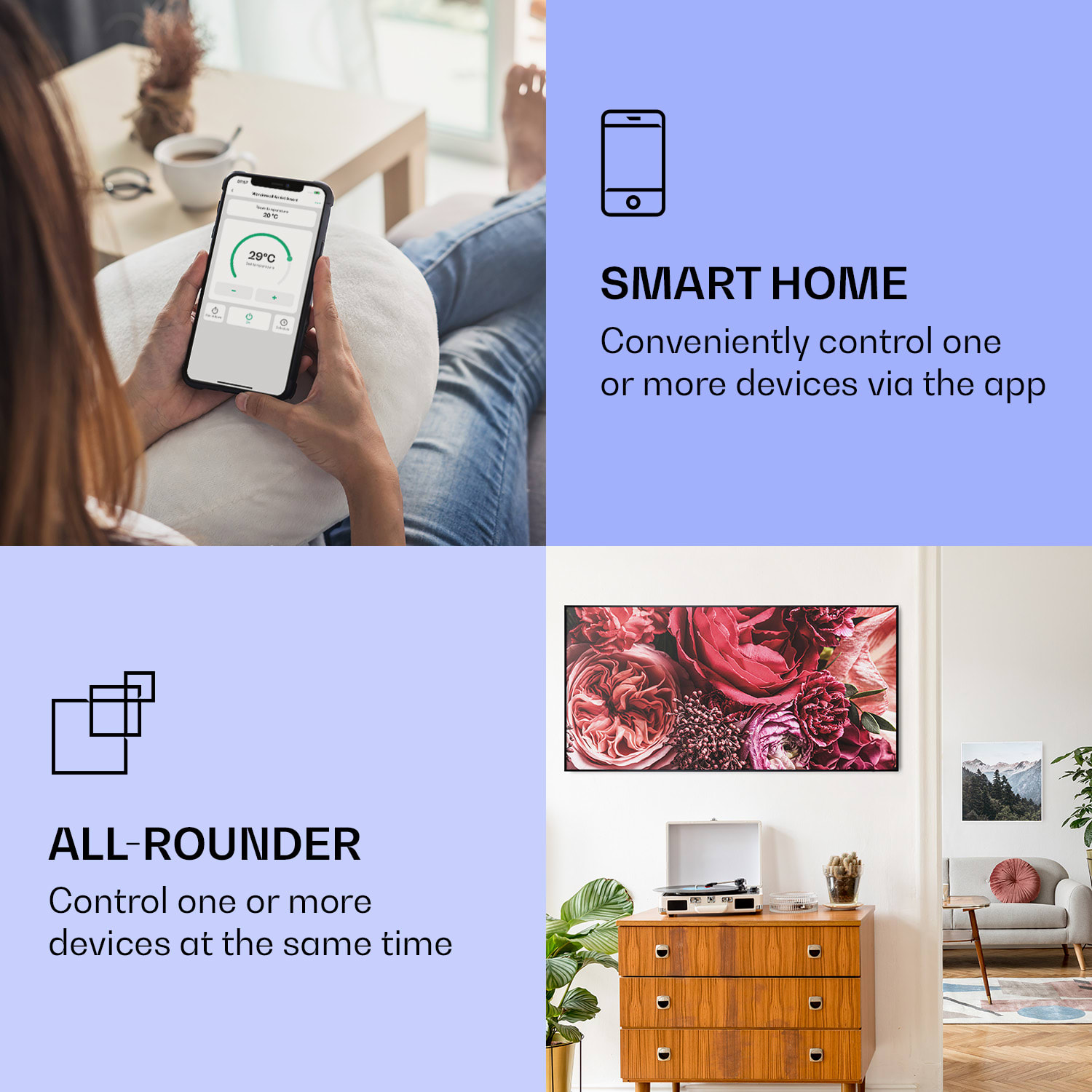 Wonderwall Air Art Smart Aquecimento por Infravermelhos Flores 120x60cm 700W 120 x 60 cm | 700 W | Flores