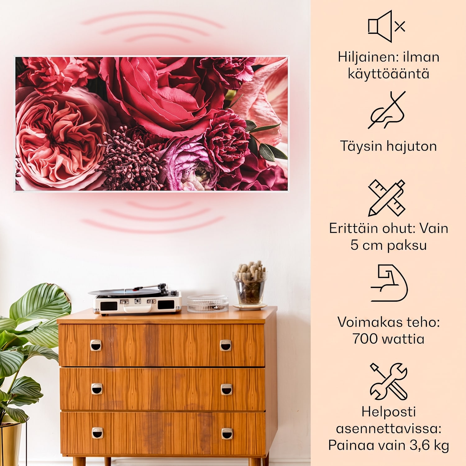 Wonderwall Air Art Smart infrapunalämmitin kukka 120 x 60 cm 700 W 120 x 60 cm | Kukka, valkoinen kehys