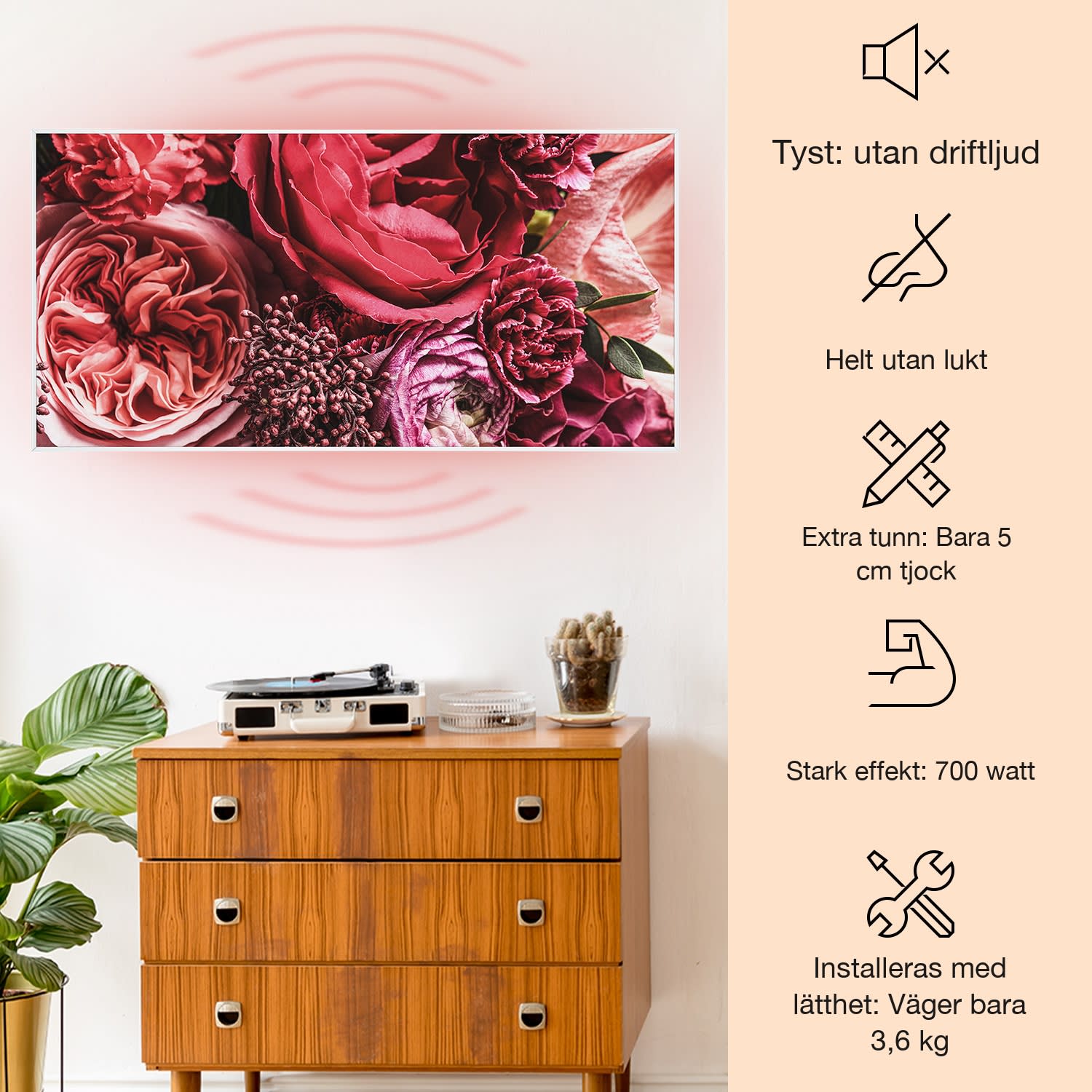 Wonderwall Air Art Smart IR-värmare Blomma 120x60cm 700W 