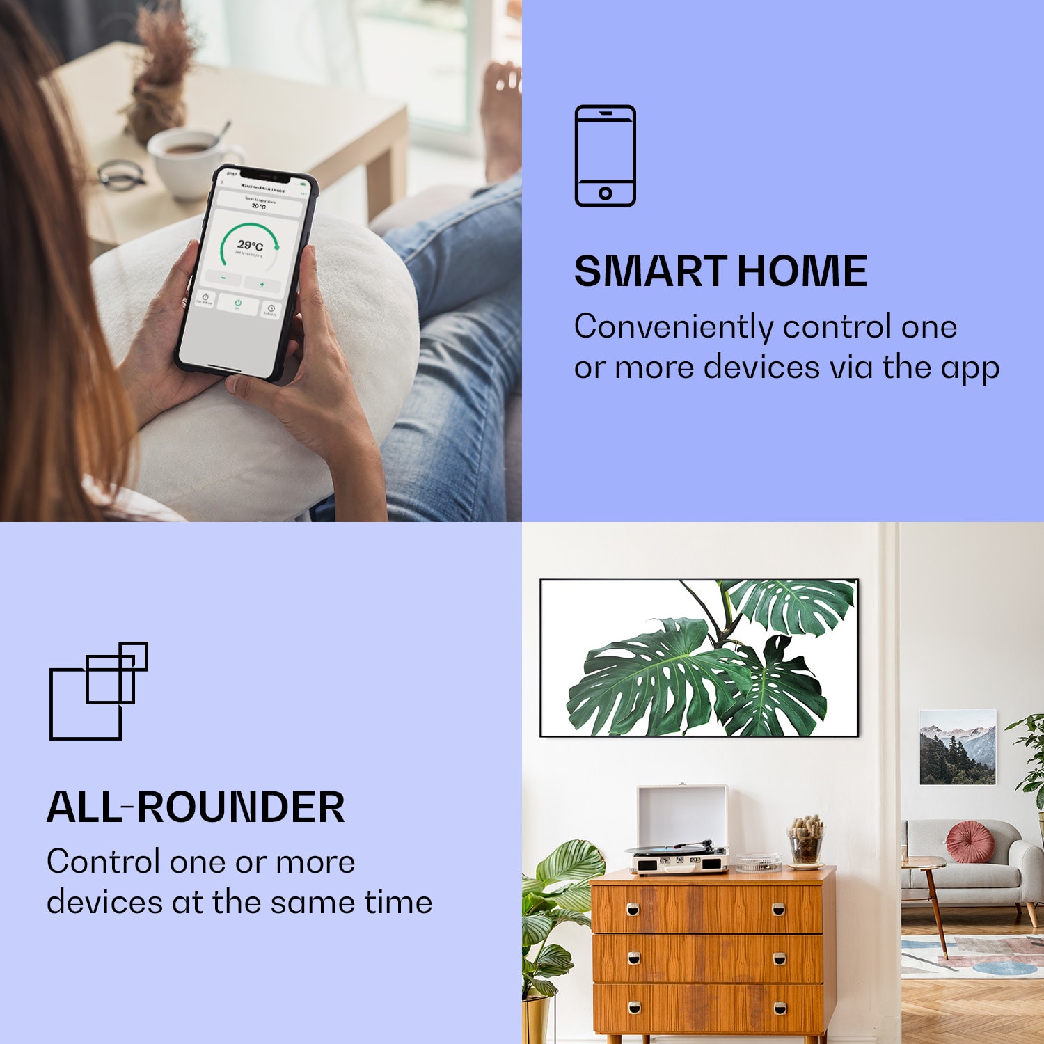 Wonderwall Air Art Smart Aquecimento por Infravermelhos Folha verde 120x60cm 700W 120 x 60 cm | Folha verde, quadro preto