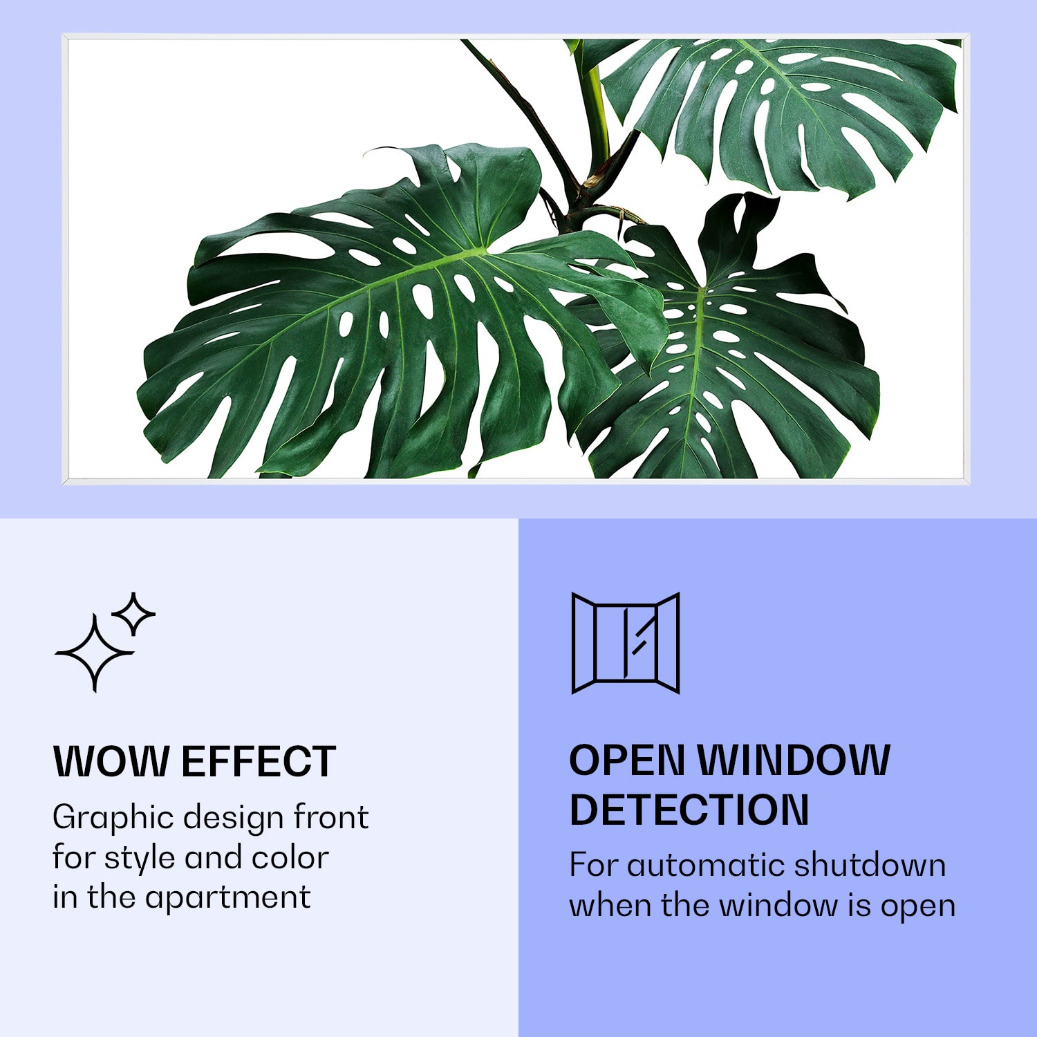 Wonderwall Air Art Calefactor infrarrojo inteligente de hoja verde 120 x 60 cm 700 W 120 x 60 cm | 700 W | Monstera