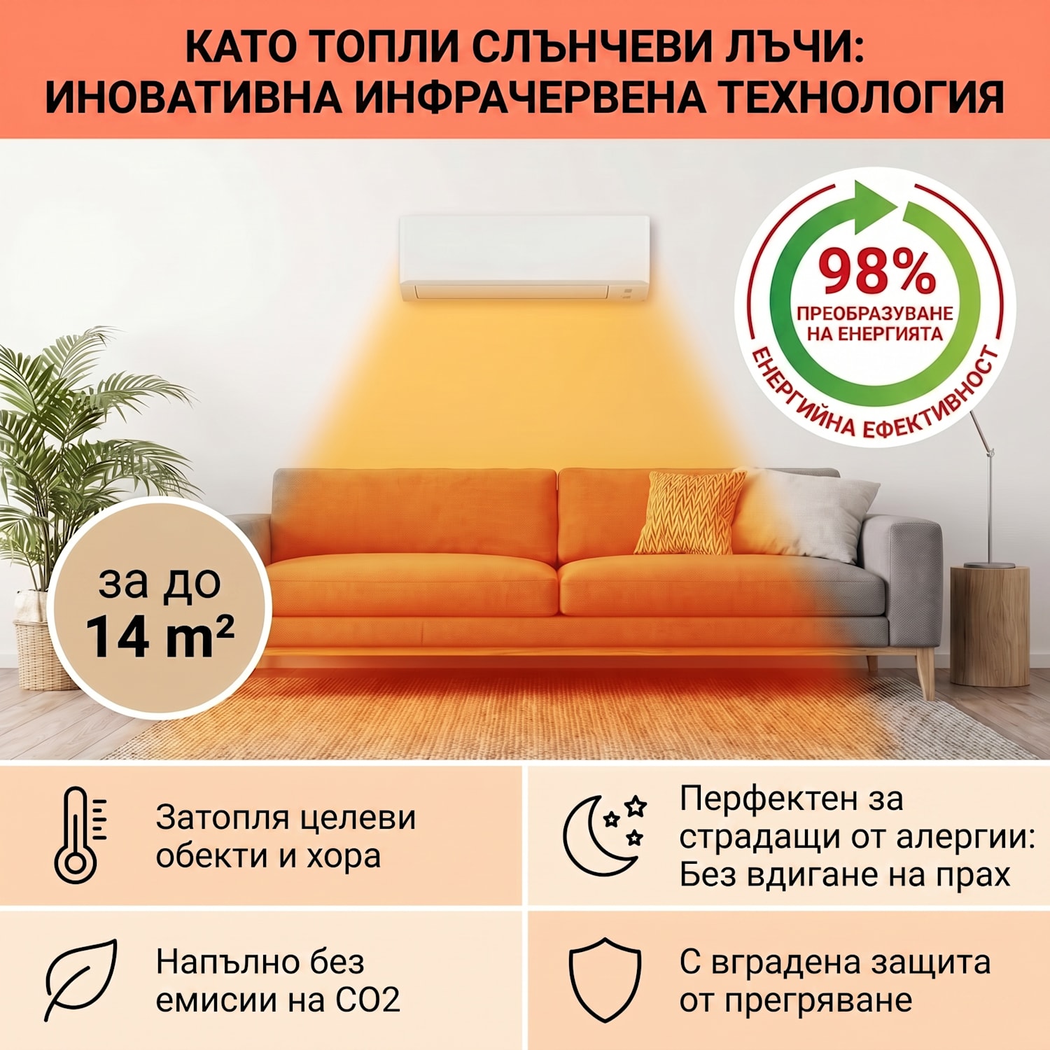 Wonderwall Air Art Smart, инфрачервен отоплител, листо, 120 х 60 см, 700 W 120 x 60 cm | 700 W | Golden Jungle White