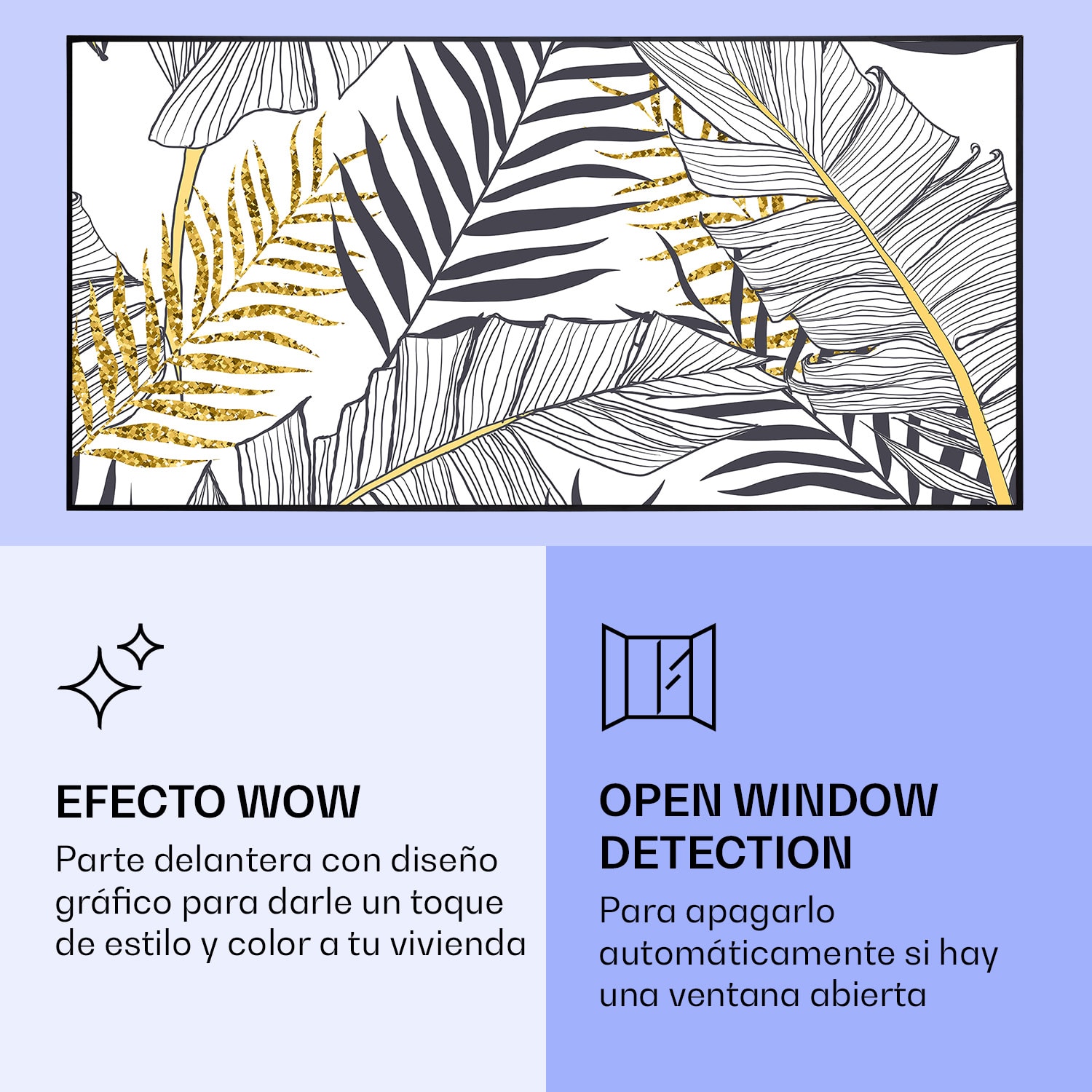 Wonderwall Air Art Calefactor infrarrojo inteligente de hoja 120 x 60 cm 700 W 120 x 60 cm | 700 W | Jungla dorada – blanco