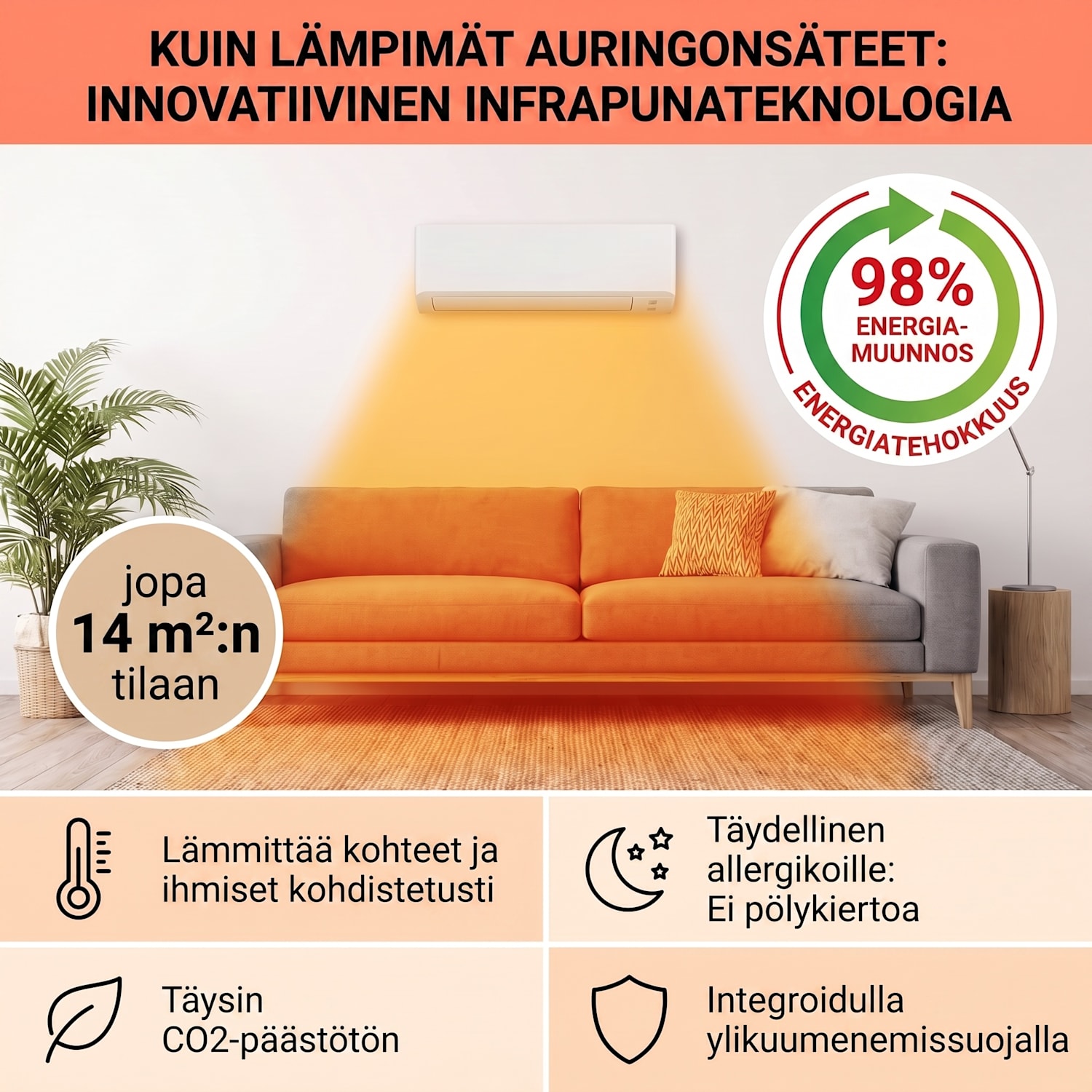 Wonderwall Air Art Smart infrapunalämmitin lehti 120 x 60 cm 700 W 120 x 60 cm | 700 W | Golden Jungle White