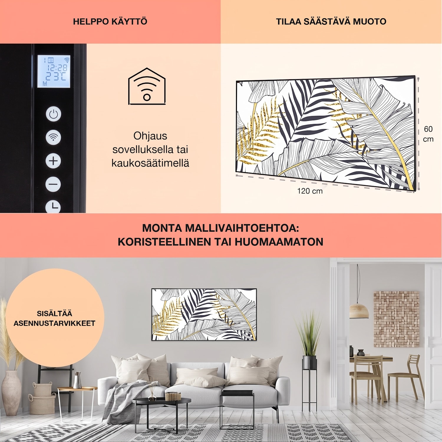 Wonderwall Air Art Smart infrapunalämmitin lehti 120 x 60 cm 700 W 