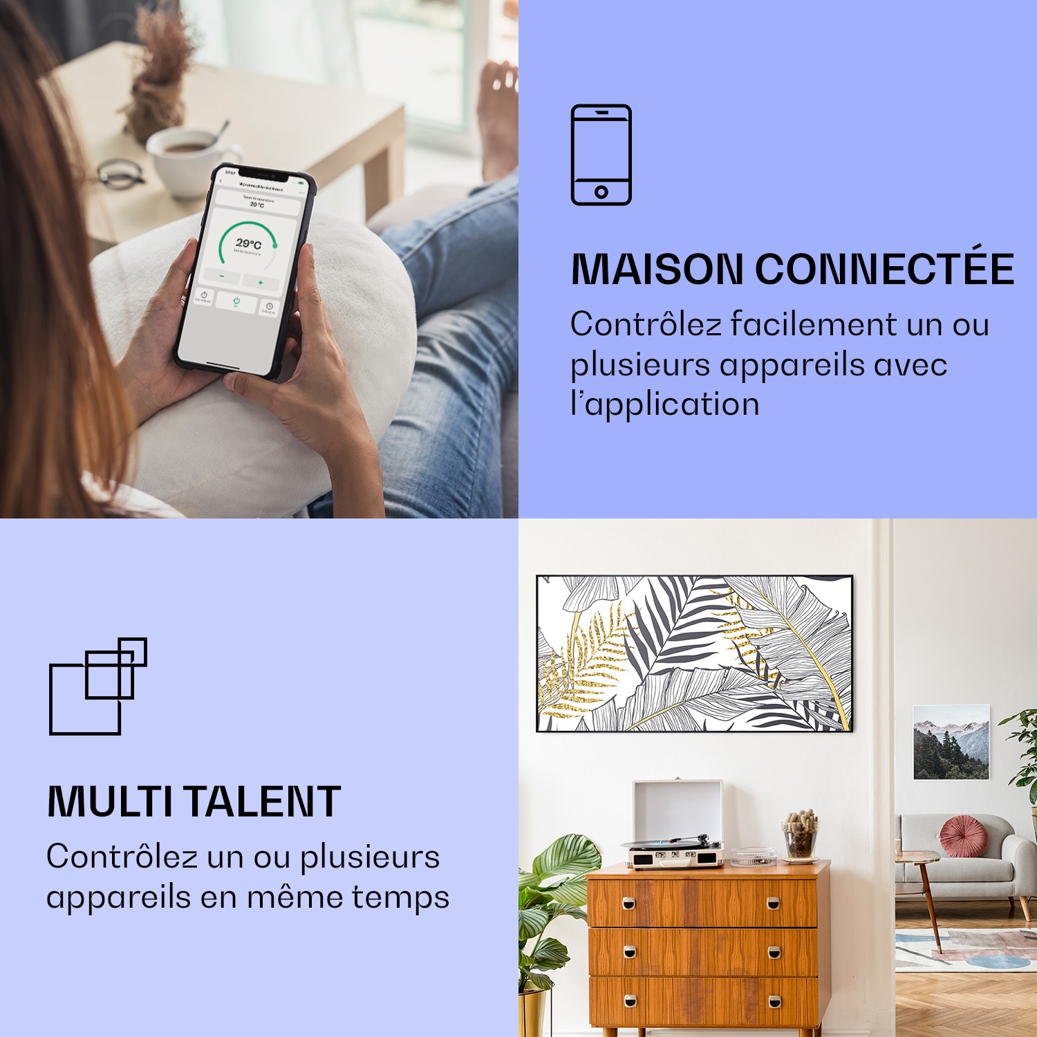 Radiateur infrarouge intelligent Wonderwall Air Art décor feuille 120x60 cm 700 W 120 x 60 cm | 700 W | Jungle dorée – Blanc