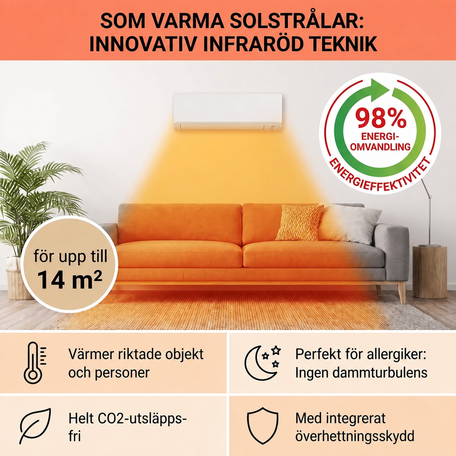 Wonderwall Air Art Smart IR-värmare Löv 120x60cm 700 W 120 x 60 cm | 700 W | Gyllene djungeln – vit