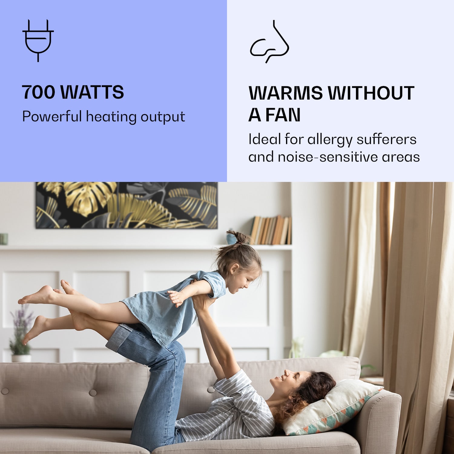 Wonderwall Air Art Smart Aquecimento por Infravermelhos Folha preta 120x60cm 700W 120 x 60 cm | 700 W | Selva dourada – preto