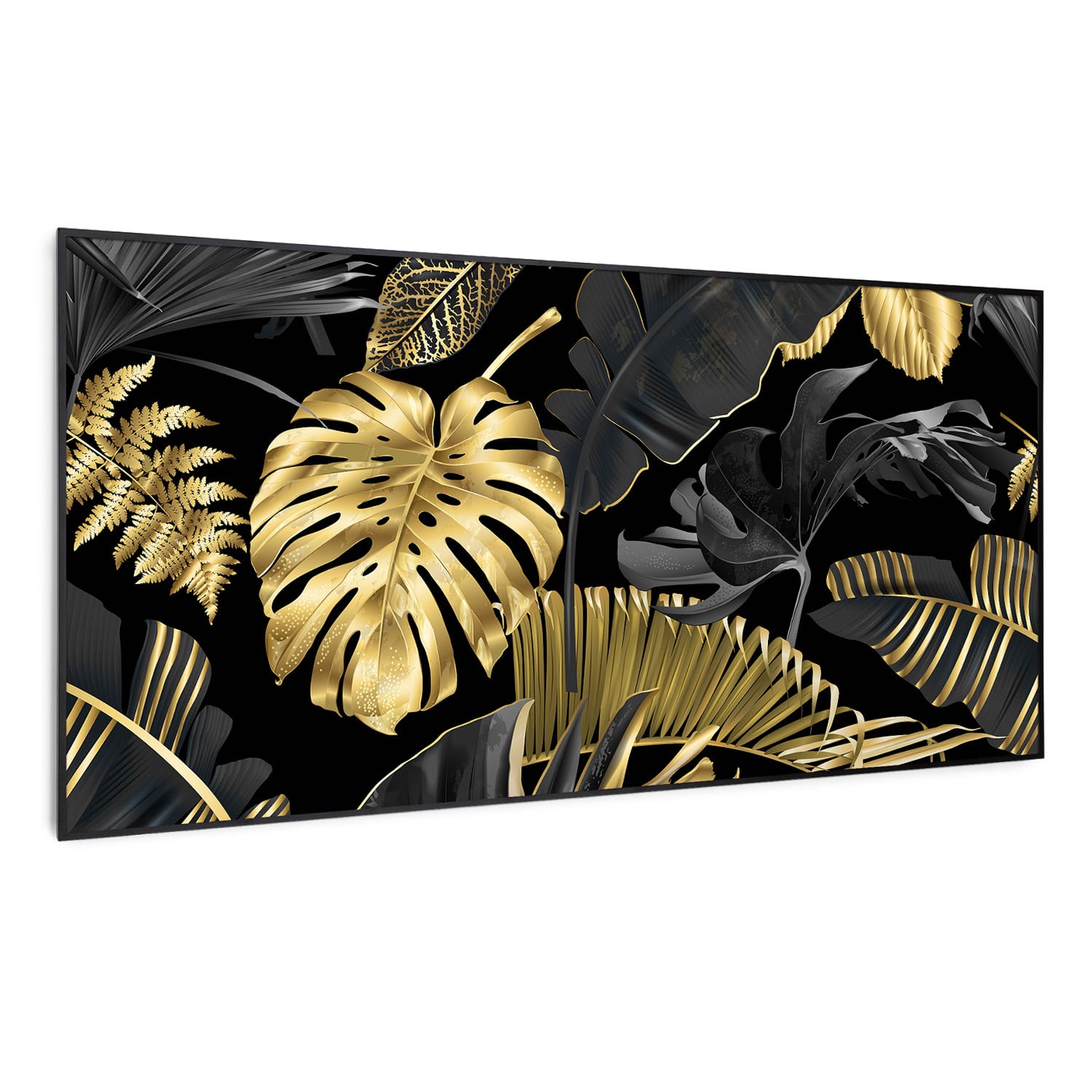 Wonderwall Air Art Smart Aquecimento por Infravermelhos Folha preta 120x60cm 700W 120 x 60 cm | 700 W | Selva dourada – preto