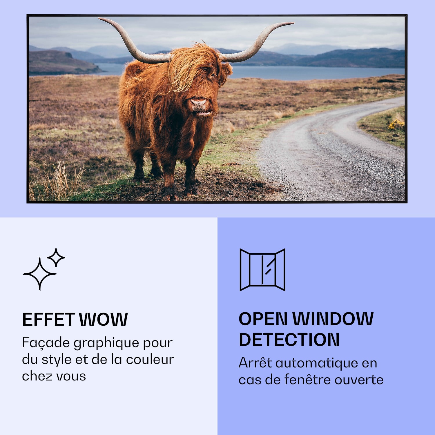 Radiateur infrarouge intelligent Wonderwall Air Art vache 120x60 cm 700 W 120 x 60 cm | Vache, cadre noir