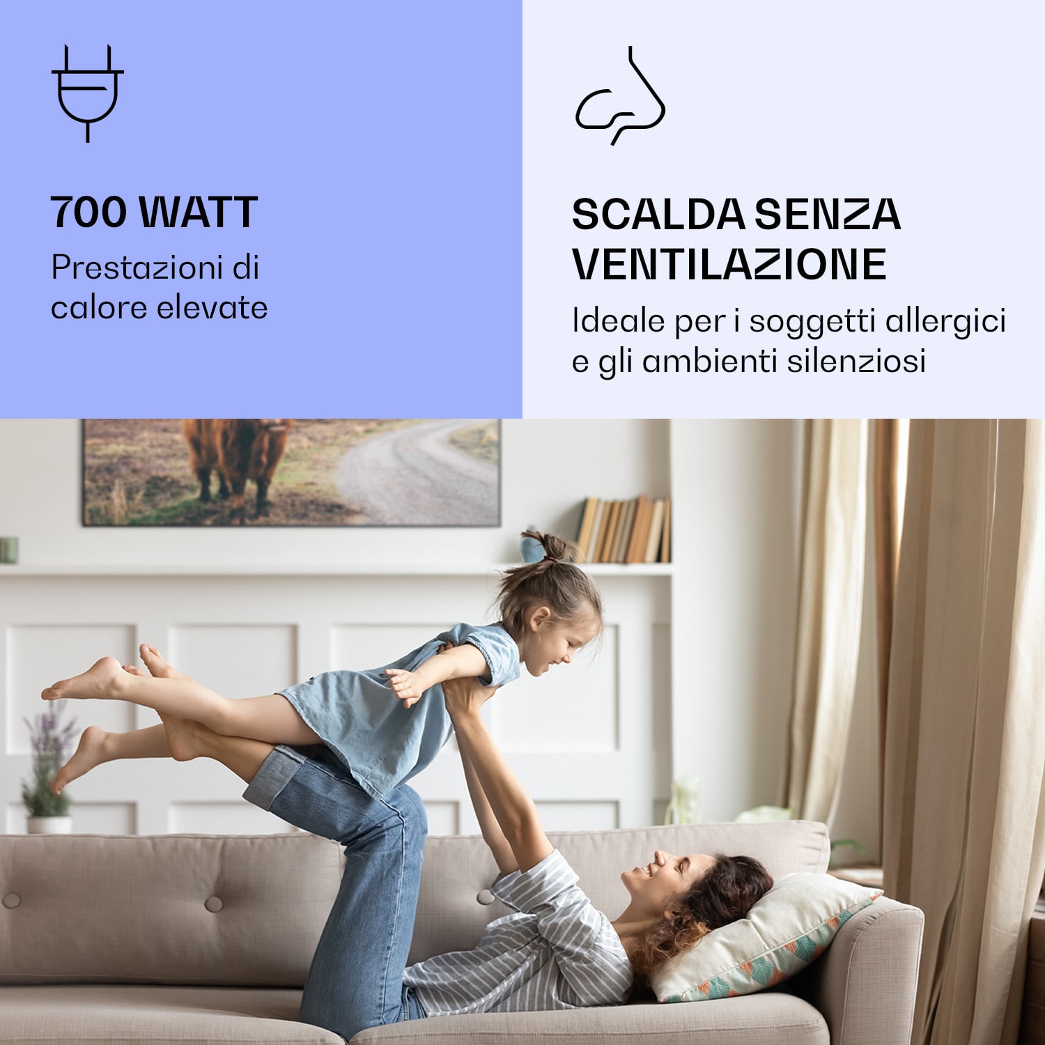 Wonderwall Air Art Smart Riscaldatore a infrarossi Mucca 120x60cm 700W 120 x 60 cm | Mucca, cornice nera