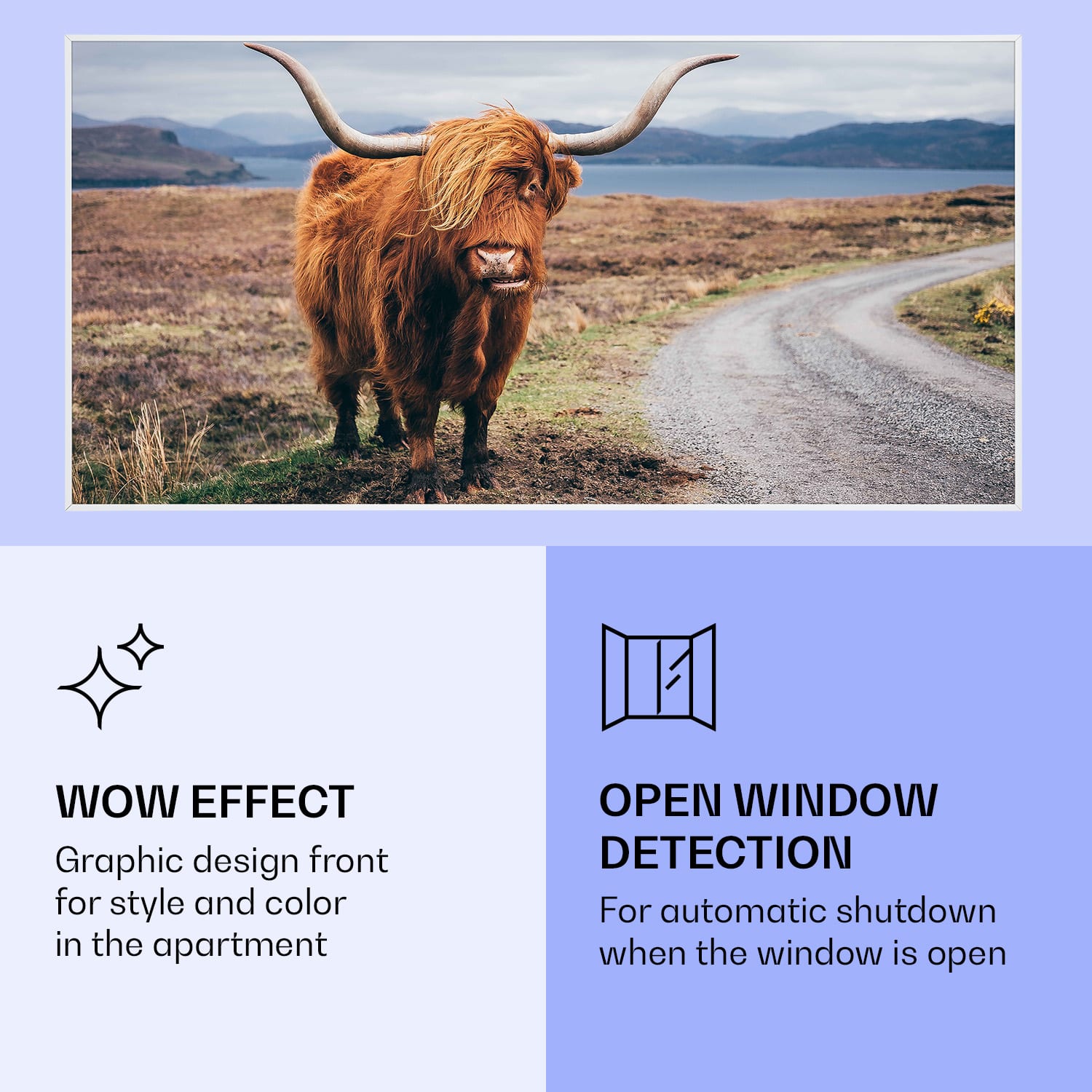 Wonderwall Air Art Smart, infracrveni grijač, krava, 120 x 60 cm, 700 W 120 x 60 cm | Krava, bijeli okvir