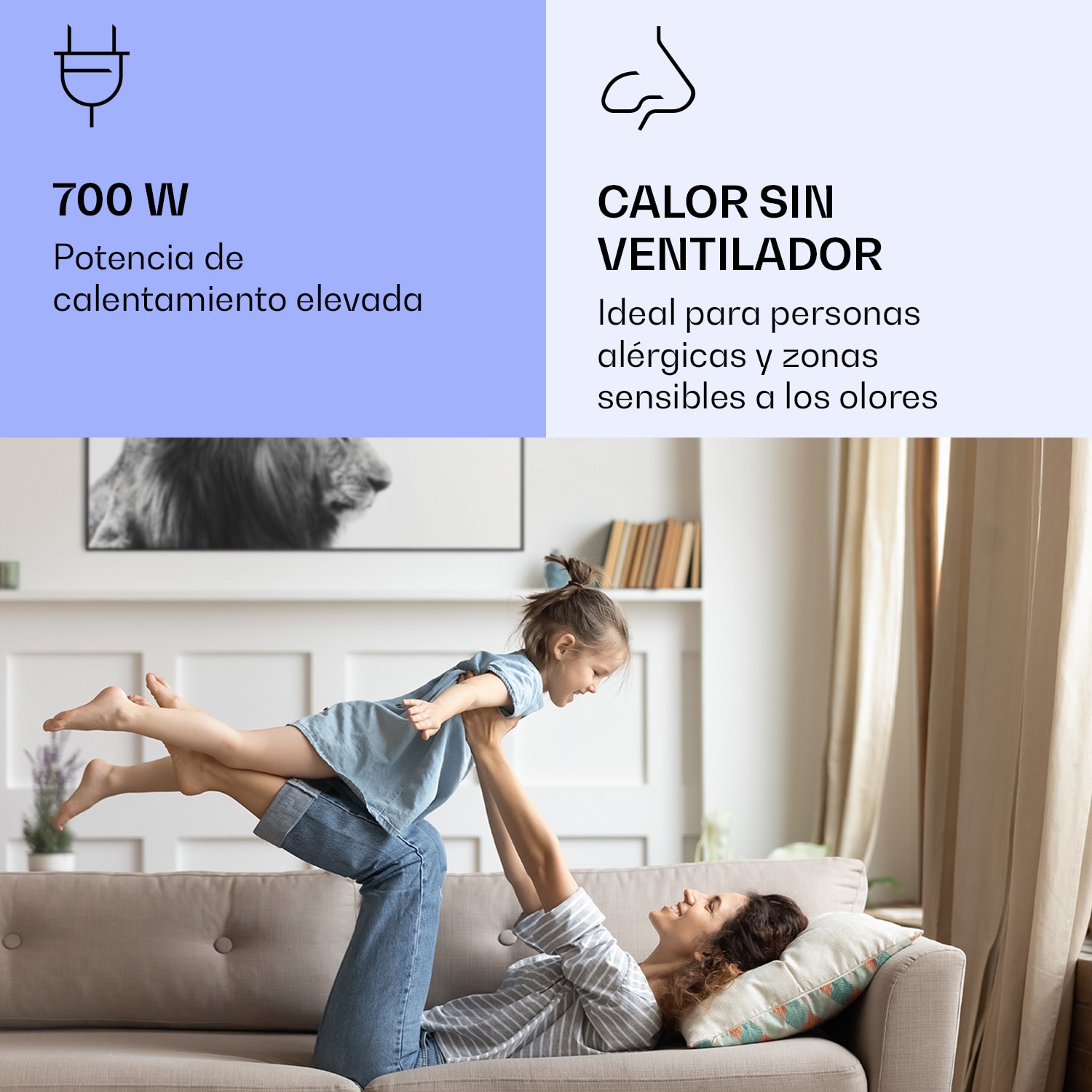 Wonderwall Air Art Calefactor infrarrojo inteligente de león 60 x 120 cm 700 W 60 x 120 cm | León, marco negro