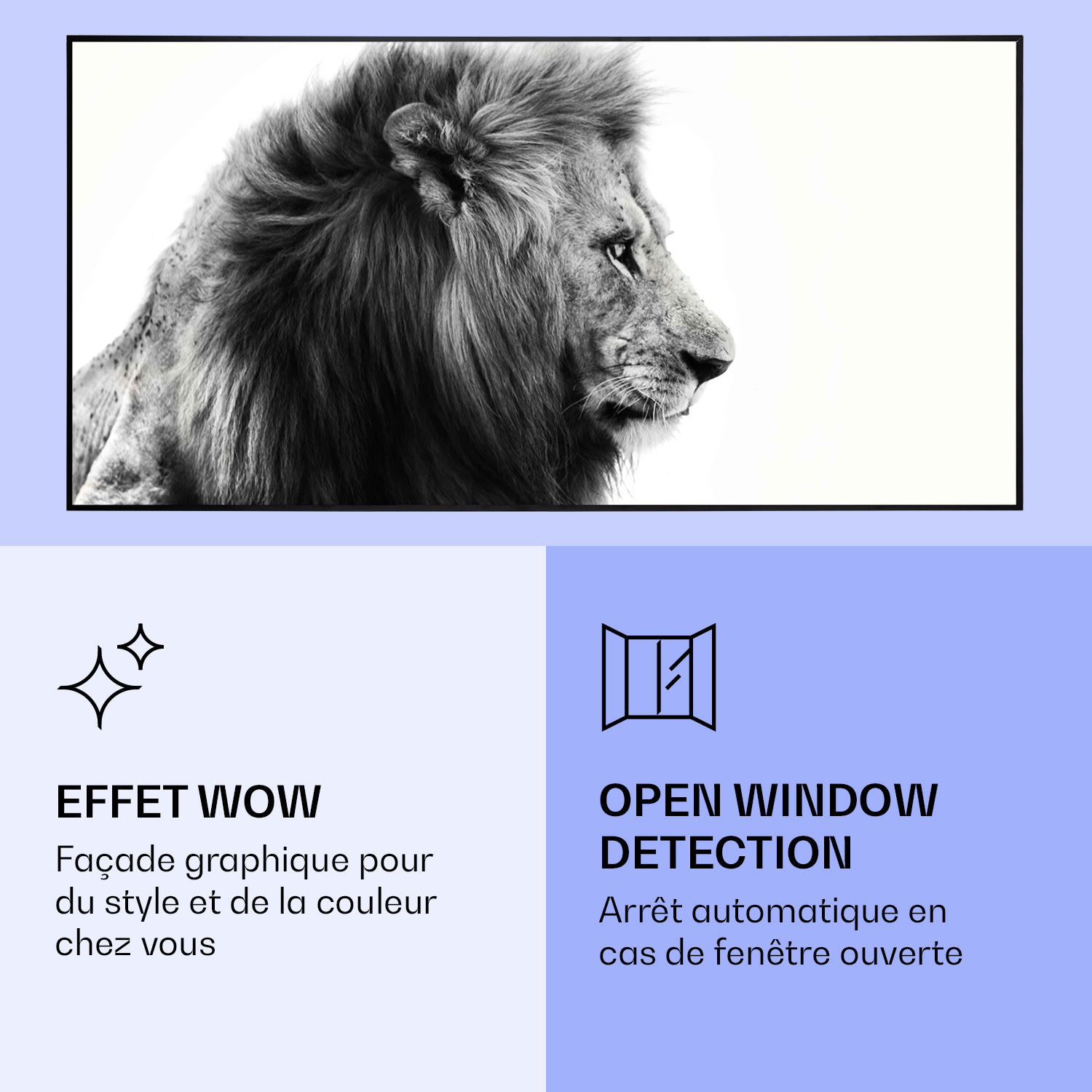 Wonderwall Air Art Smart infraroodverwarming leeuw 60x120 cm 700 W 60 x 120 cm | Leeuw, zwart frame