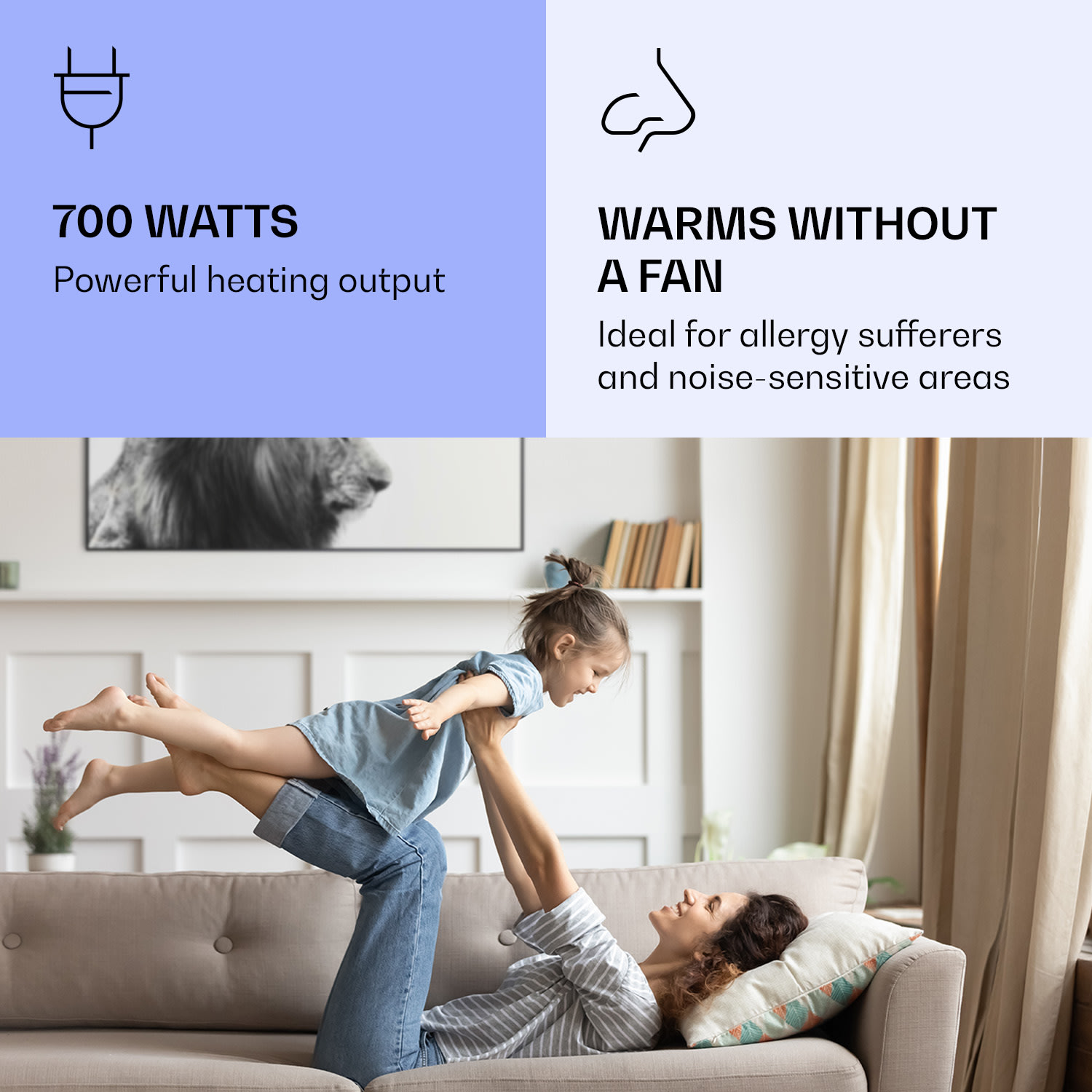 Wonderwall Air Art Smart infraroodverwarming leeuw 60x120 cm 700 W 60 x 120 cm | Leeuw, zwart frame