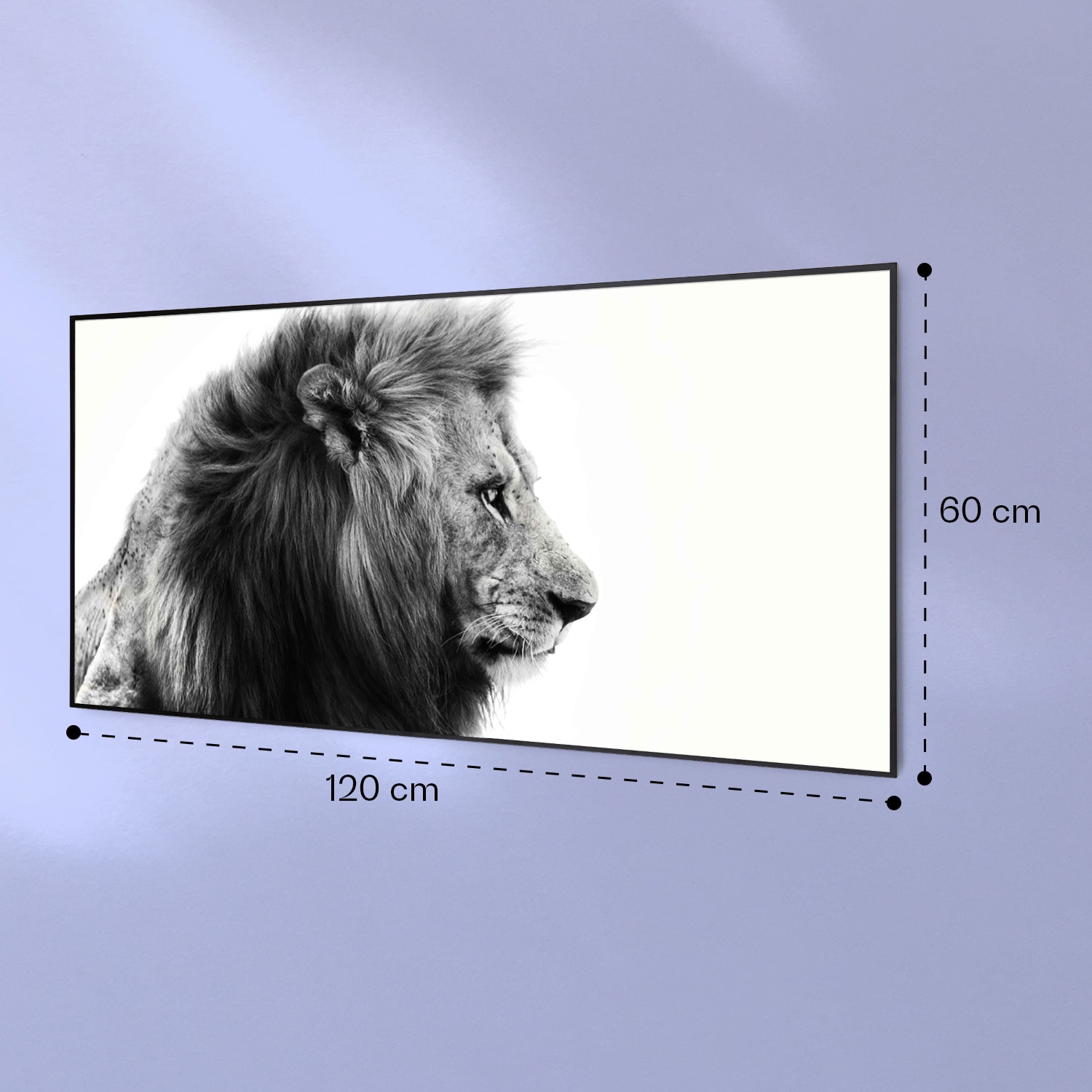 Wonderwall Air Art Smart infraroodverwarming leeuw 60x120 cm 700 W 60 x 120 cm | Leeuw, zwart frame