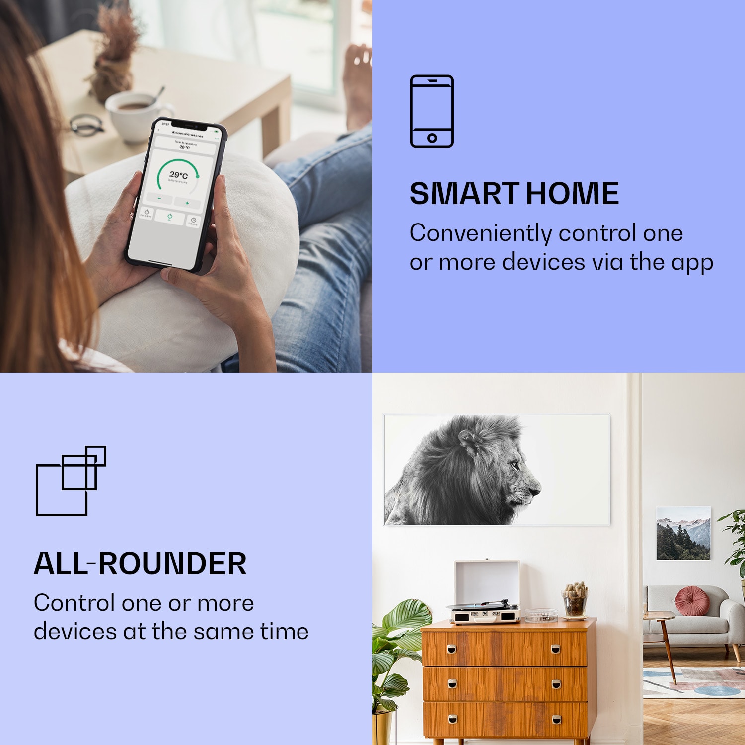 Wonderwall Air Art Smart infraroodverwarming leeuw 60x120 cm 700 W 60 x 120 cm | Leeuw, wit frame