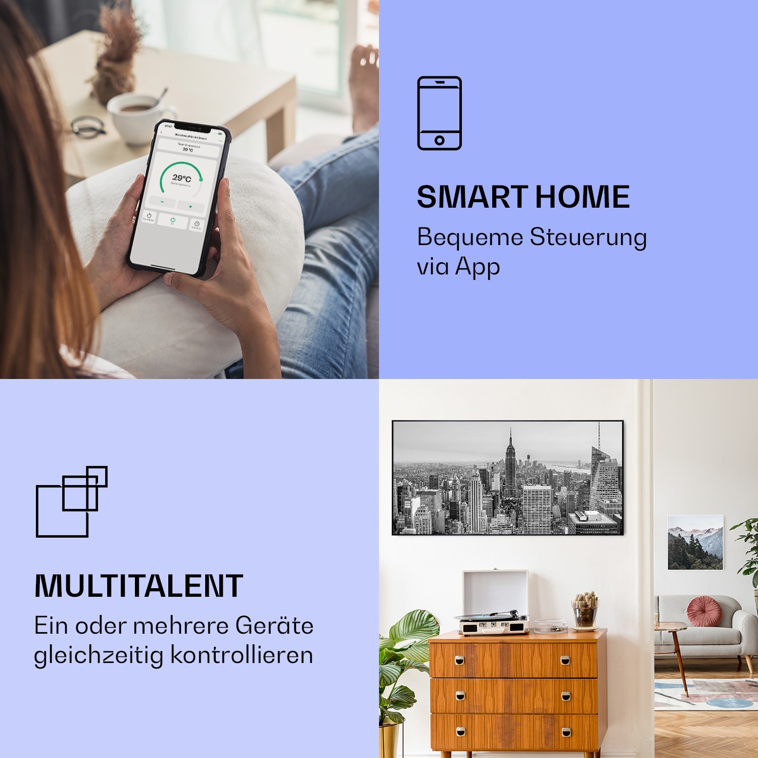 Wonderwall Air Art Smart Infrarotheizung New York City 120x60cm 700W 120 x 60 cm | 700 W | NYC | Schwarz