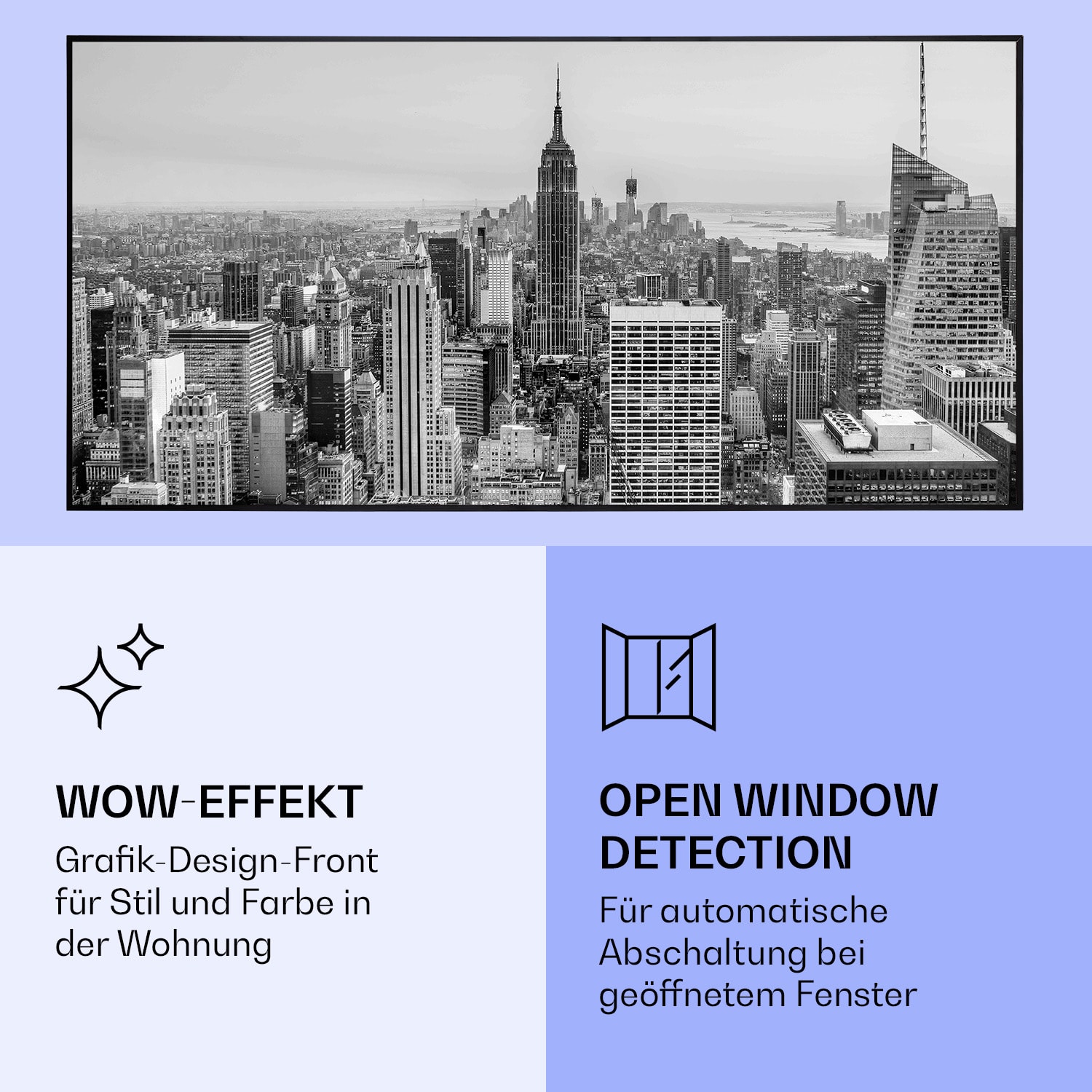Wonderwall Air Art Smart Infrarotheizung New York City 120x60cm 700W 120 x 60 cm | 700 W | NYC | Schwarz