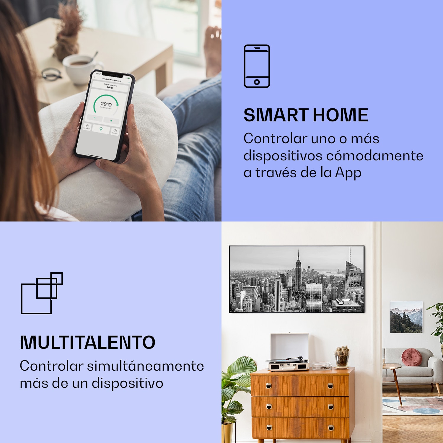 Wonderwall Air Art Calefactor infrarrojo inteligente de mapa de Nueva York 120 x 60 cm 700 W 