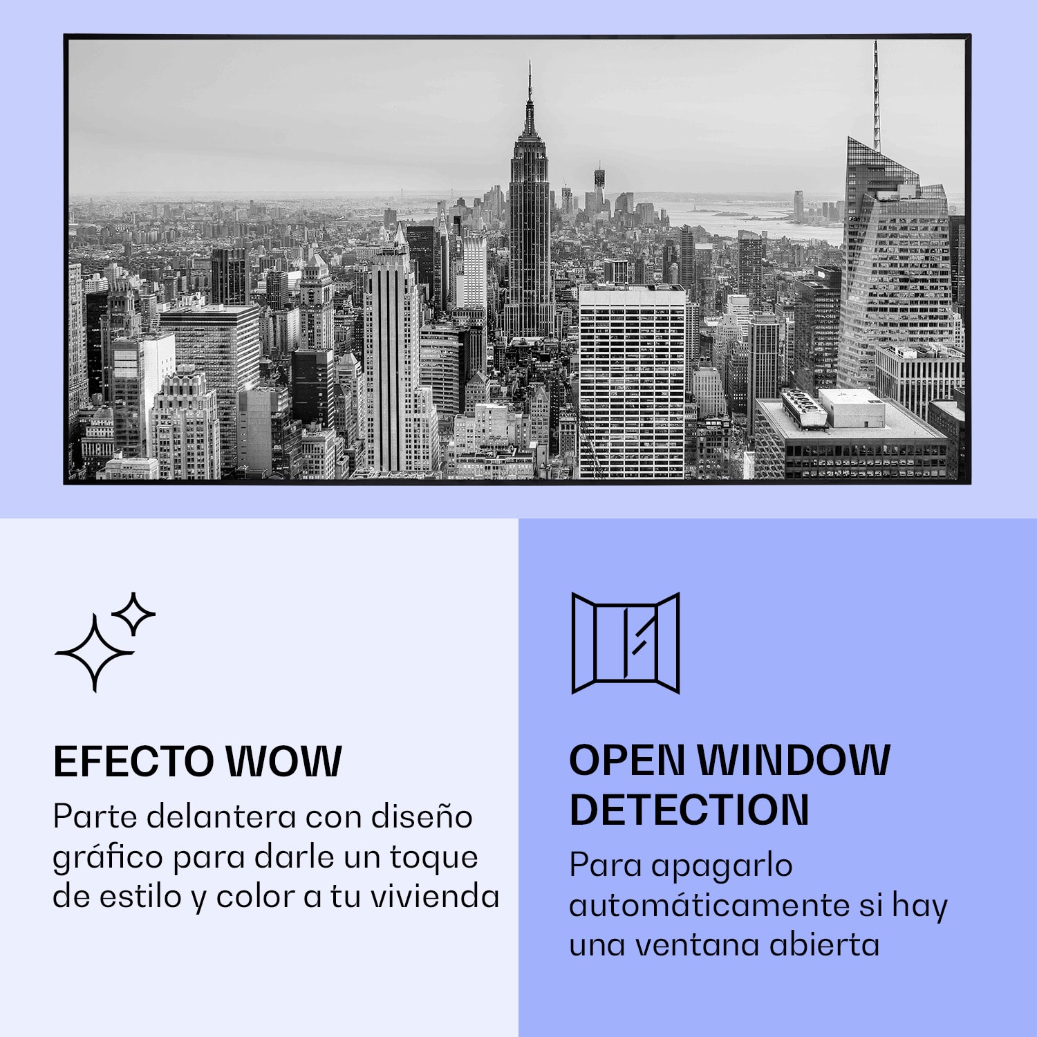Wonderwall Air Art Calefactor infrarrojo inteligente de mapa de Nueva York 120 x 60 cm 700 W 120 x 60 cm | 700 W | NYC | Negro