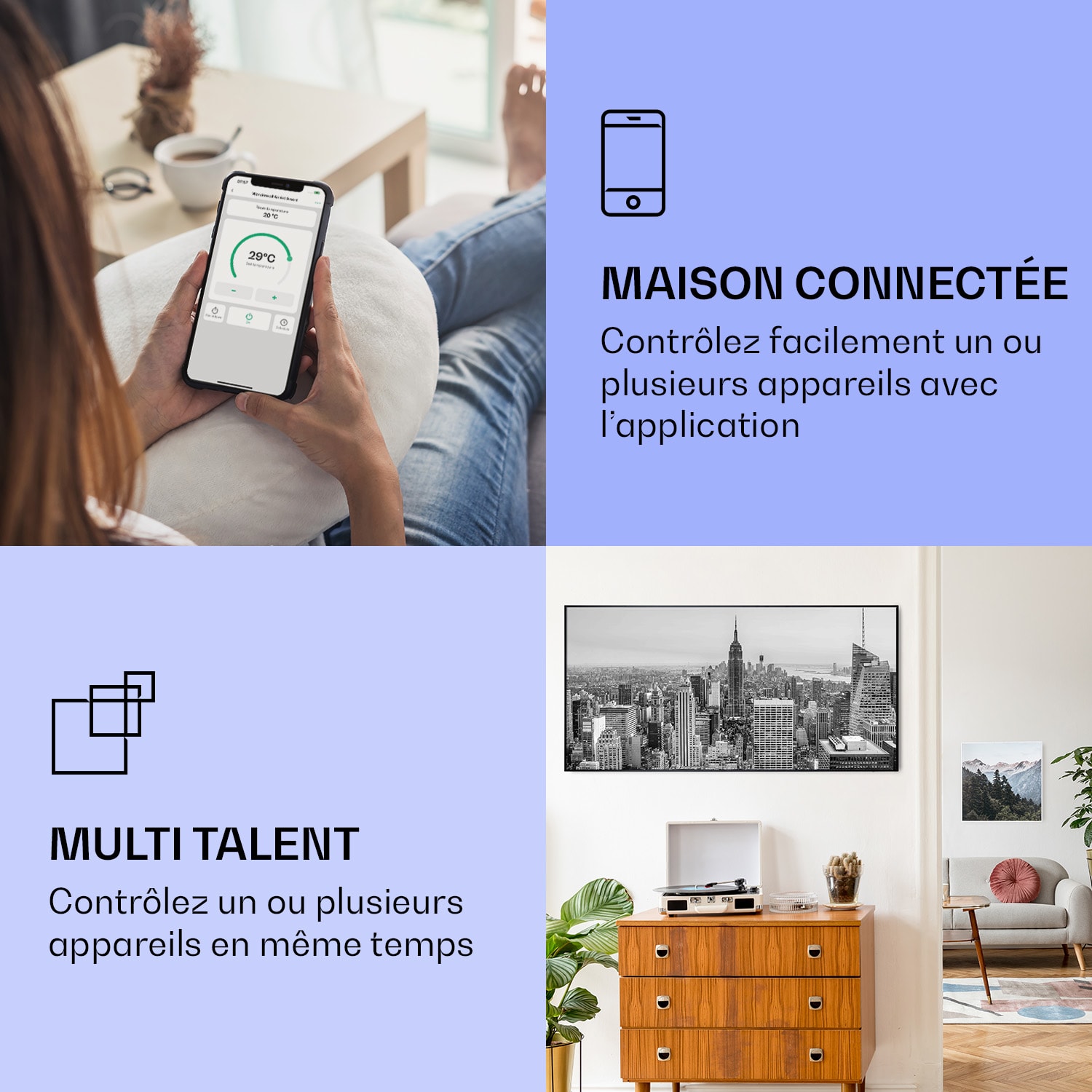 Wonderwall Air Art Smart infraroodverwarming New York City 120x60 cm 700 W 120 x 60 cm | 700 W | NYC | Zwart