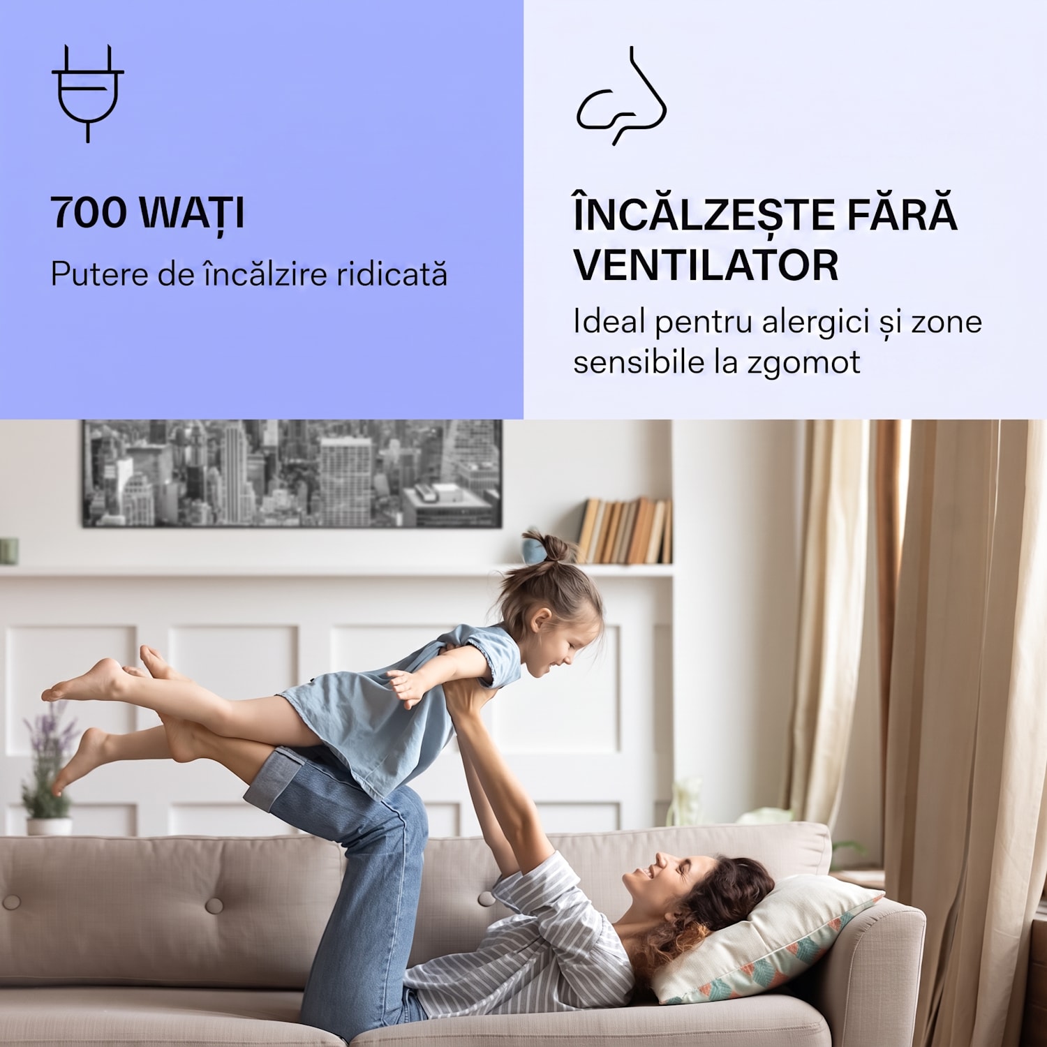 Wonderwall Air Art Smart, radiator cu infraroșu, New York City, 120 x 60 cm, 700 W 120 x 60 cm | 700 W | NYC | Negru