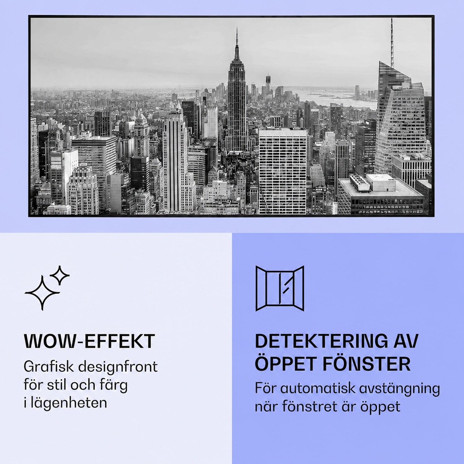 Wonderwall Air Art Smart IR-värmare New York City 120x60cm 700 W 120 x 60 cm | 700 W | NYC | Svart