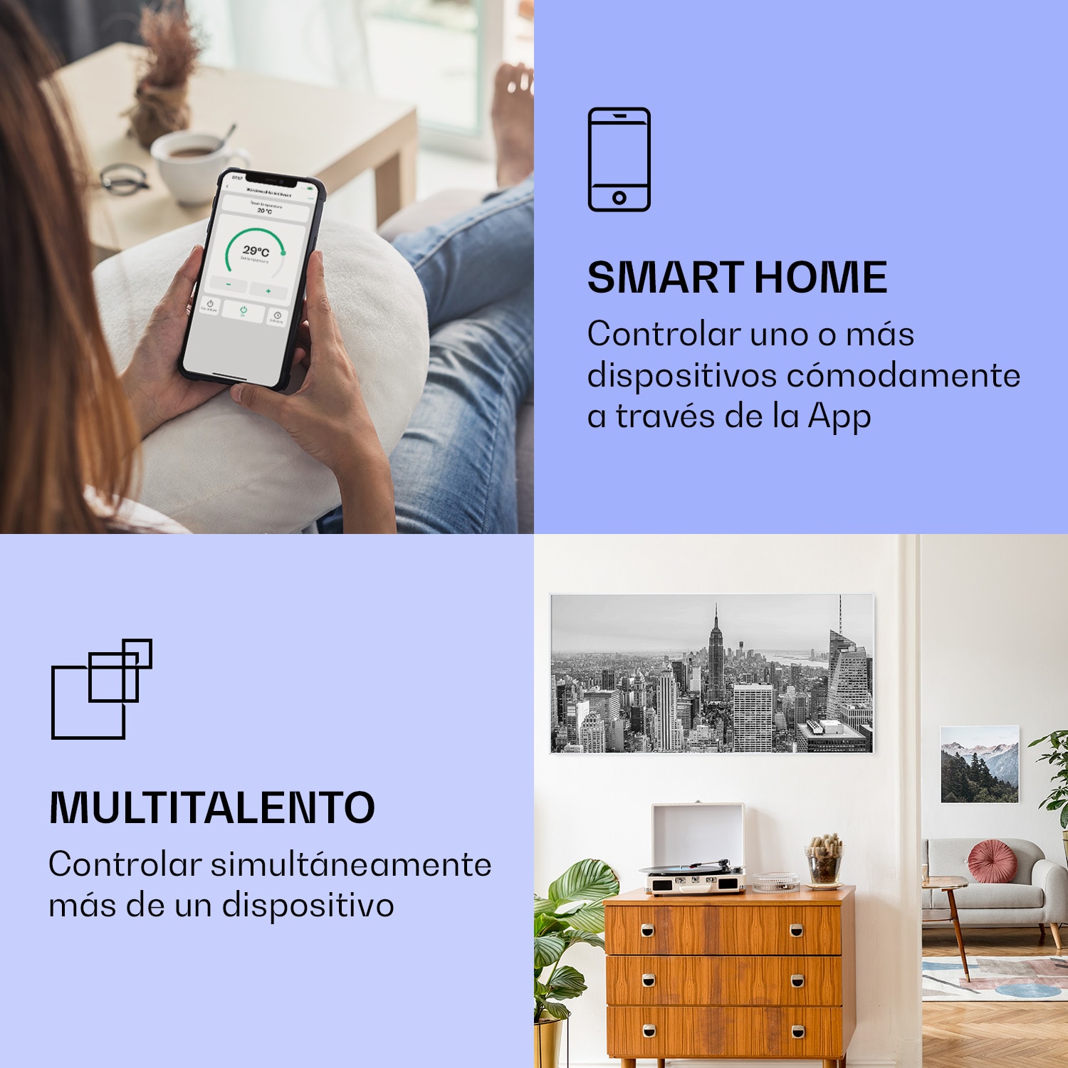 Wonderwall Air Art Calefactor infrarrojo inteligente de mapa de Nueva York 120 x 60 cm 700 W 120 x 60 cm | 700 W | NYC | Blanco