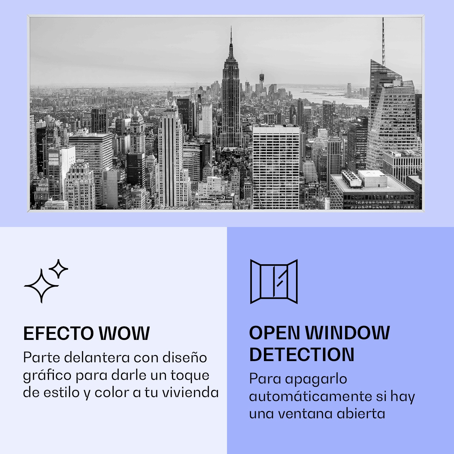 Wonderwall Air Art Calefactor infrarrojo inteligente de mapa de Nueva York 120 x 60 cm 700 W 120 x 60 cm | 700 W | NYC | Blanco