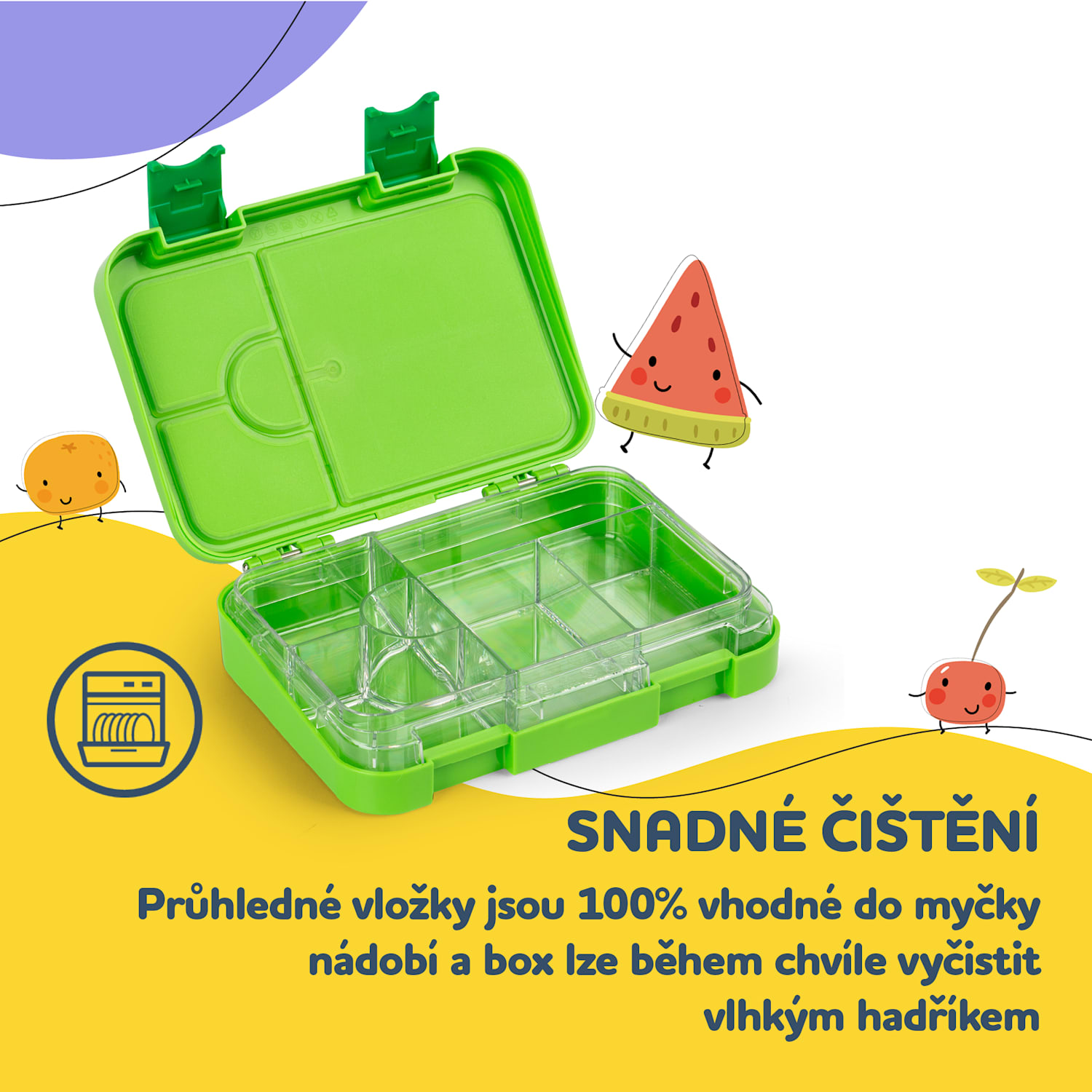 Schmatzfatz junior, svačinový box, 6 přihrádek, 21,3 × 15 × 4,5 cm Zelená