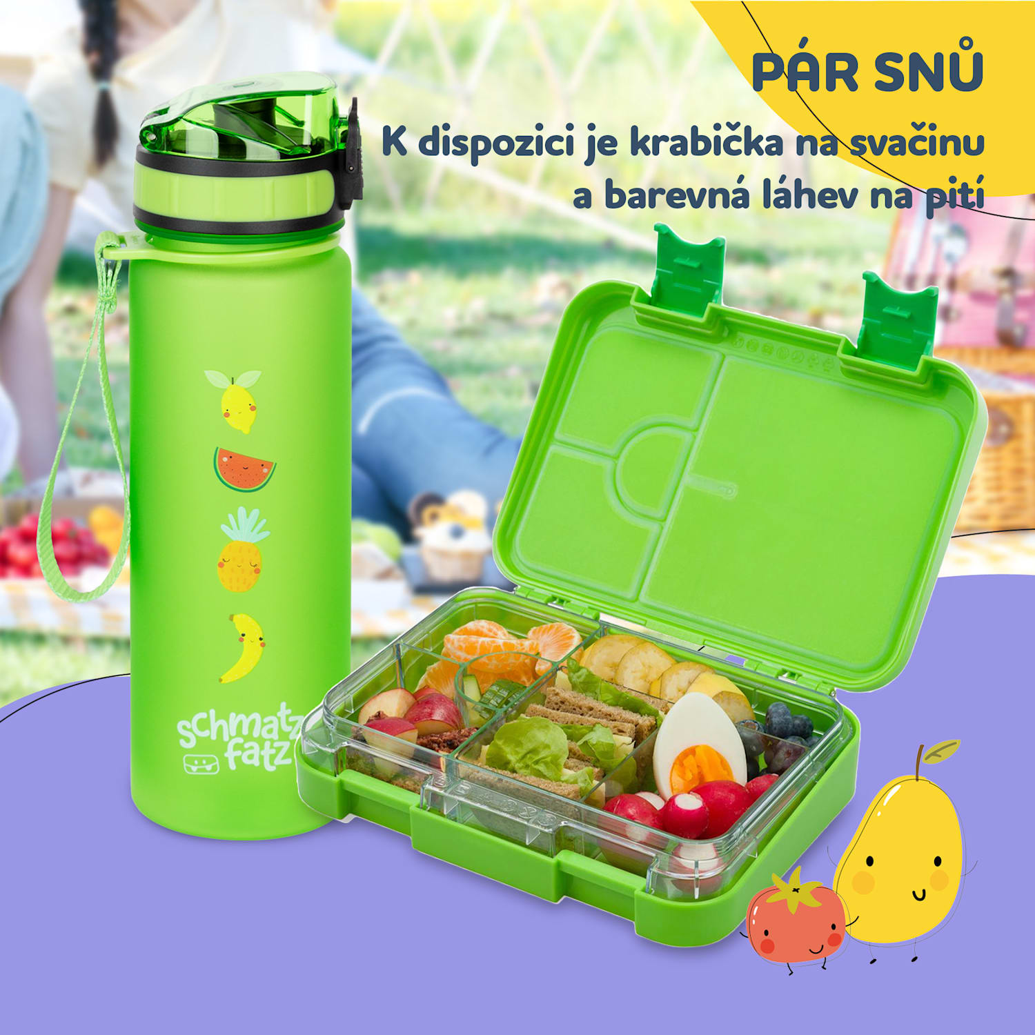 Schmatzfatz junior, svačinový box, 6 přihrádek, 21,3 × 15 × 4,5 cm Zelená