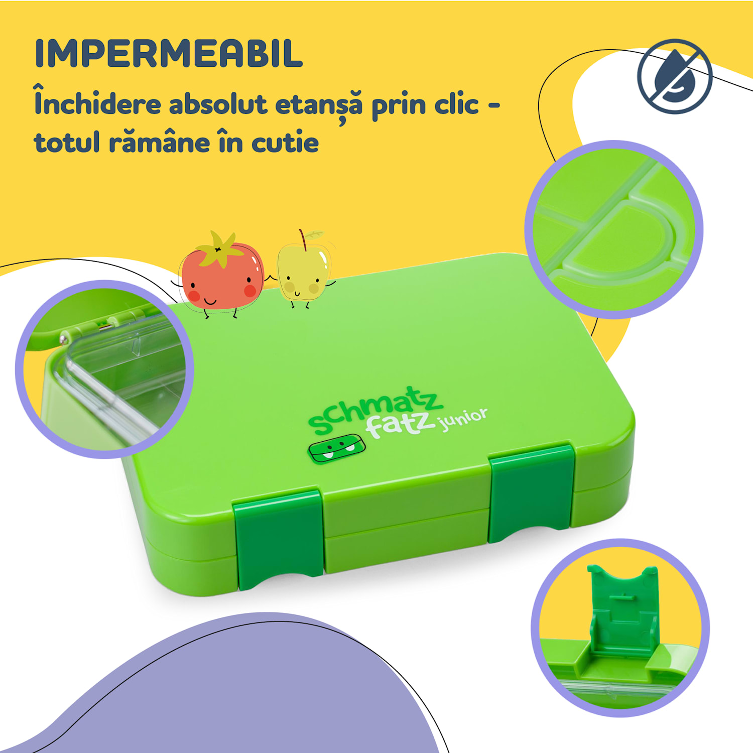 Schmatzfatz junior, cutie pentru gustări, 6 compartimente, 21,3 × 15 × 4,5 cm Verde
