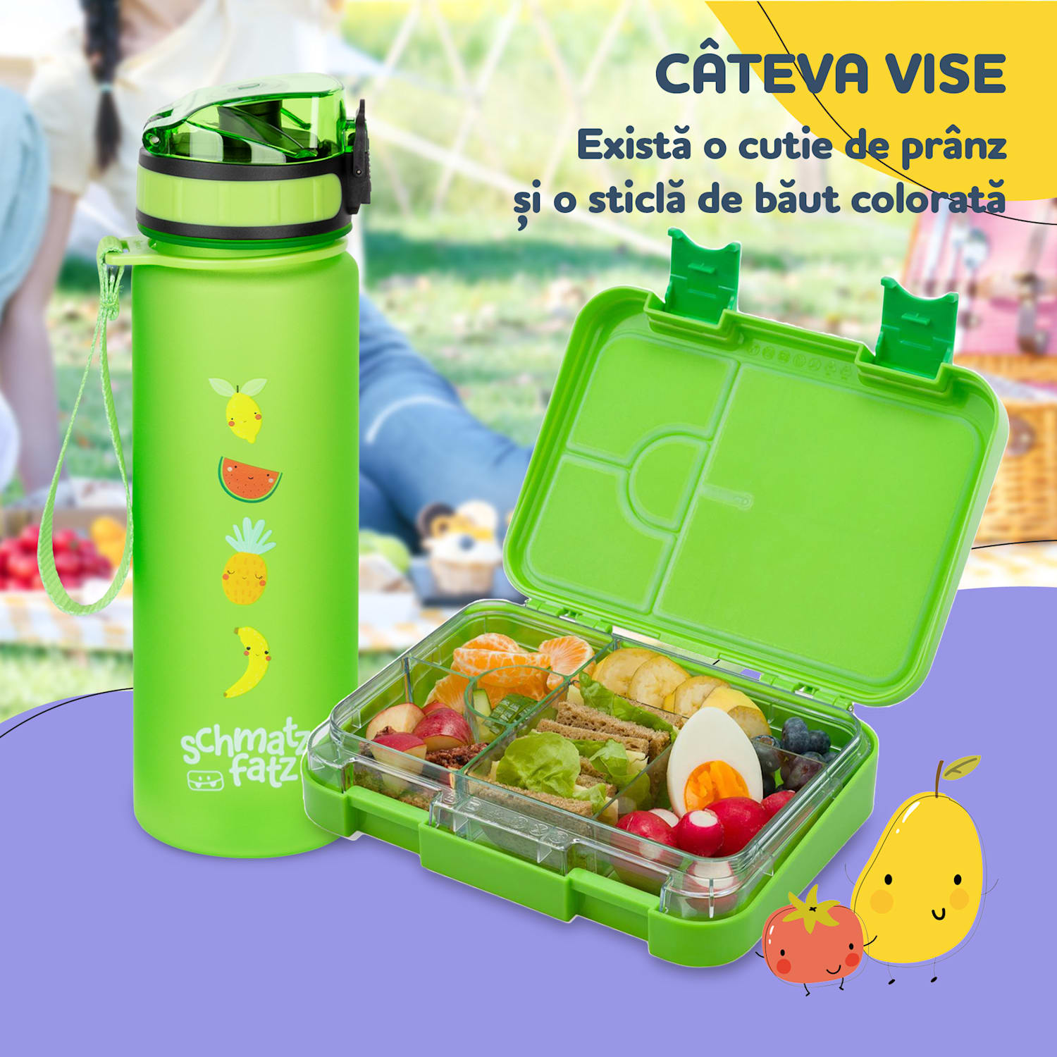 Schmatzfatz junior, cutie pentru gustări, 6 compartimente, 21,3 × 15 × 4,5 cm Verde