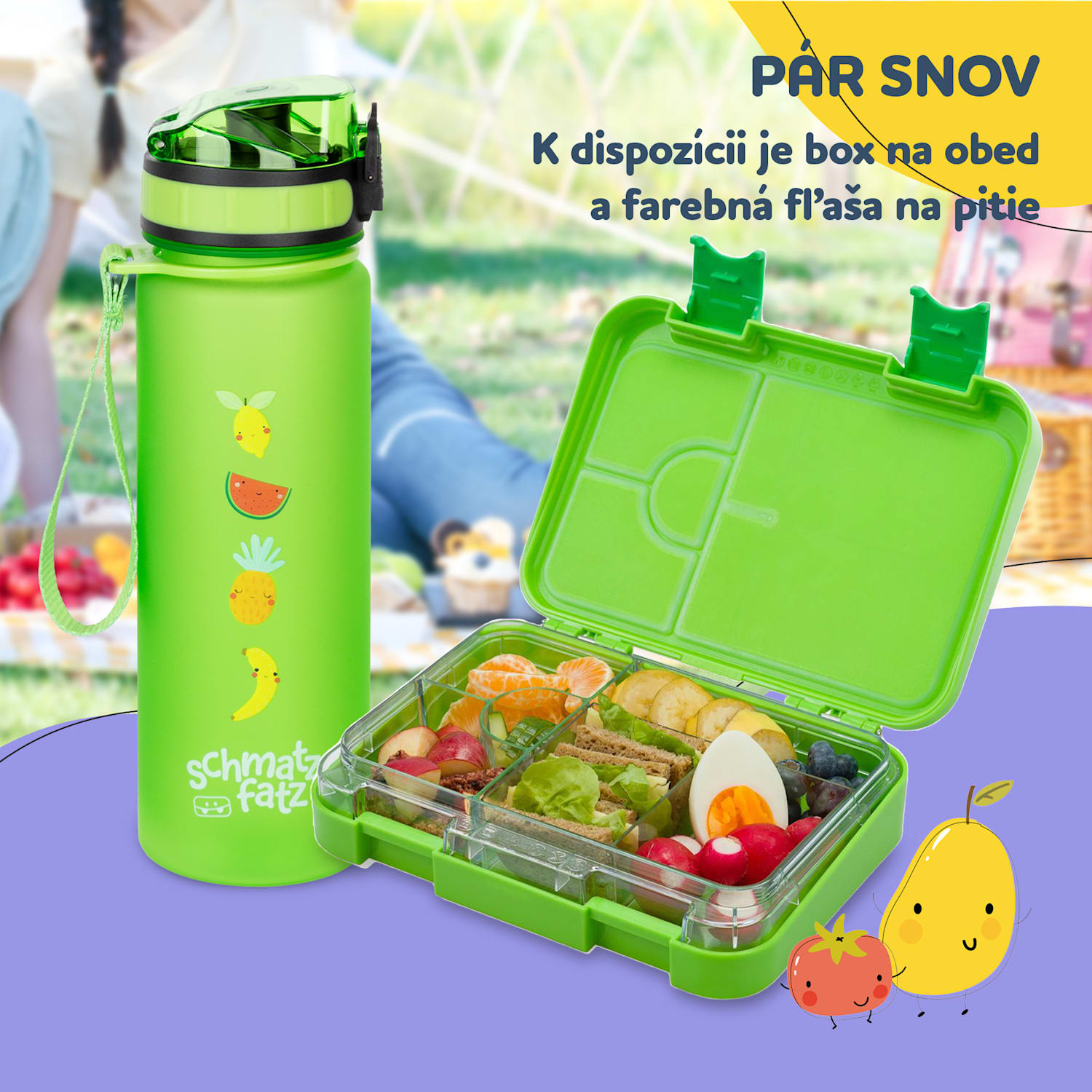 Schmatzfatz junior, desiatový box, 6 priehradiek, 21,3 × 15 × 4,5 cm Zelená