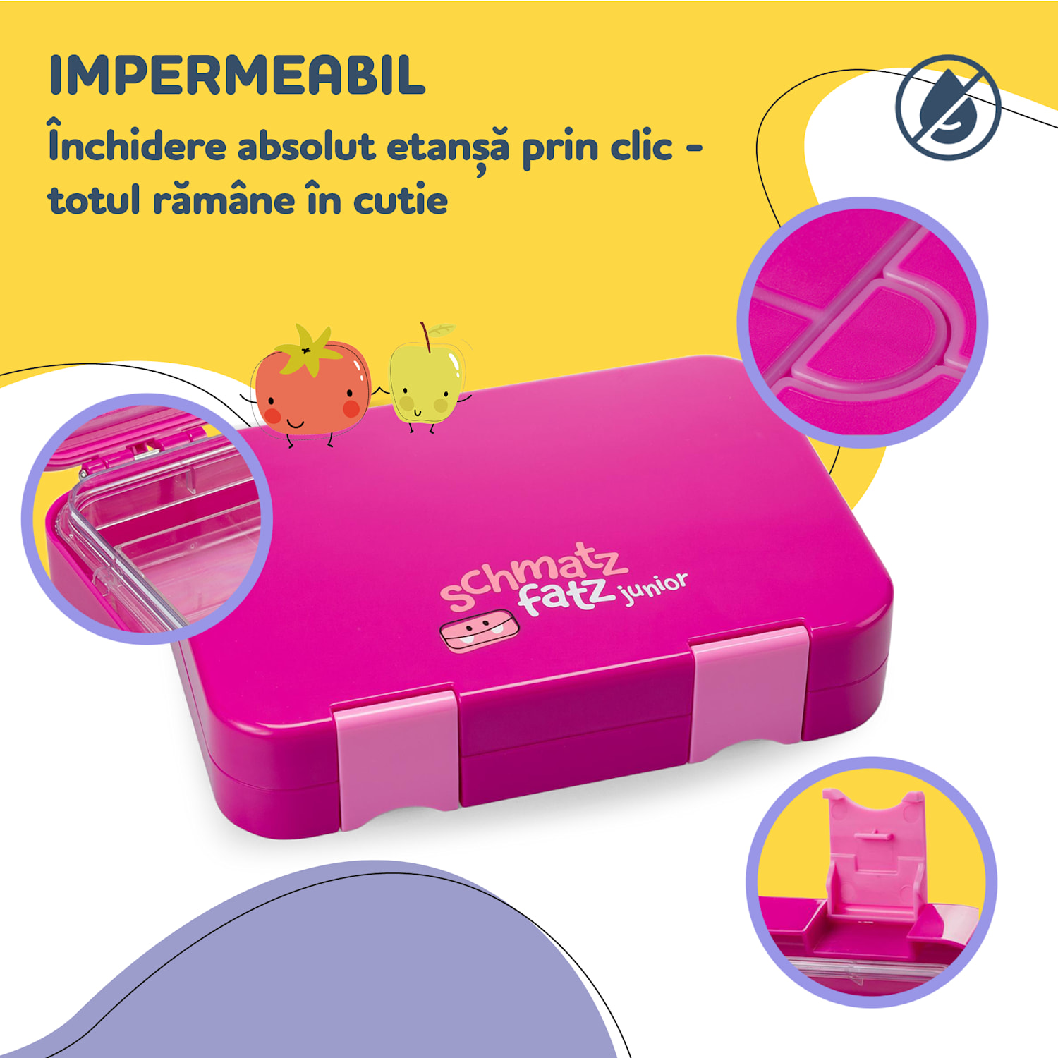 Schmatzfatz junior, cutie pentru gustări, 6 compartimente, 21,3 × 15 × 4,5 cm Fucsia