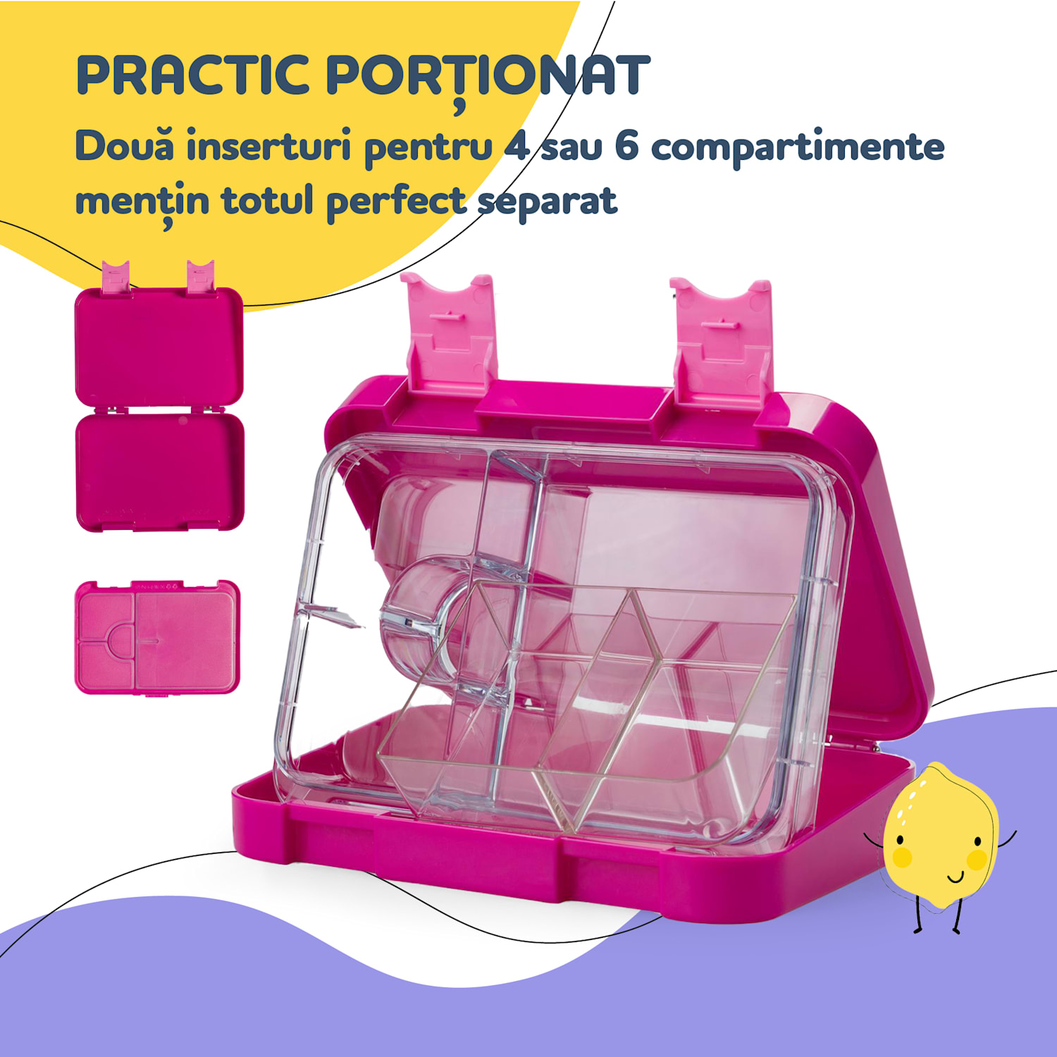 Schmatzfatz junior, cutie pentru gustări, 6 compartimente, 21,3 × 15 × 4,5 cm Fucsia