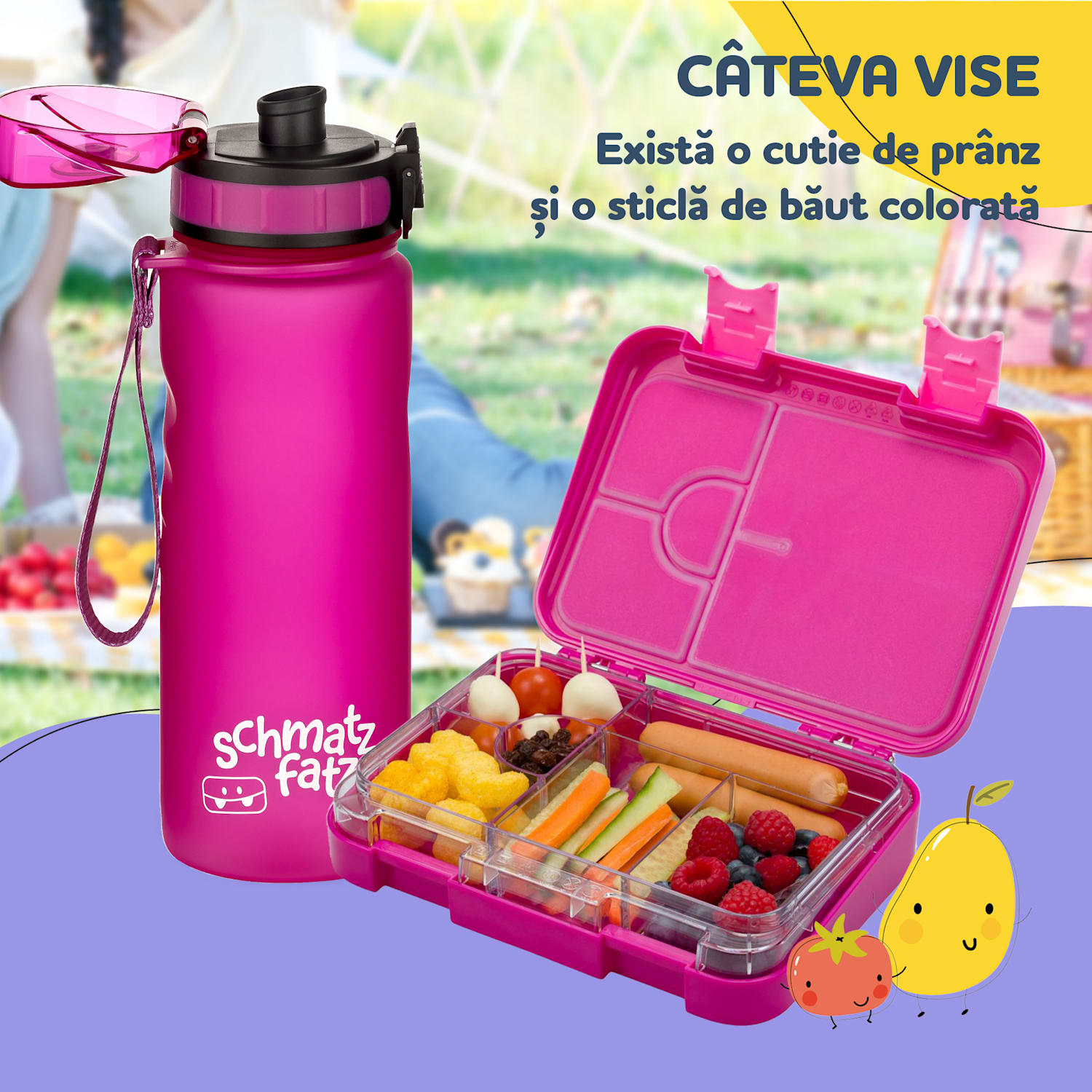 Schmatzfatz junior, cutie pentru gustări, 6 compartimente, 21,3 × 15 × 4,5 cm Fucsia