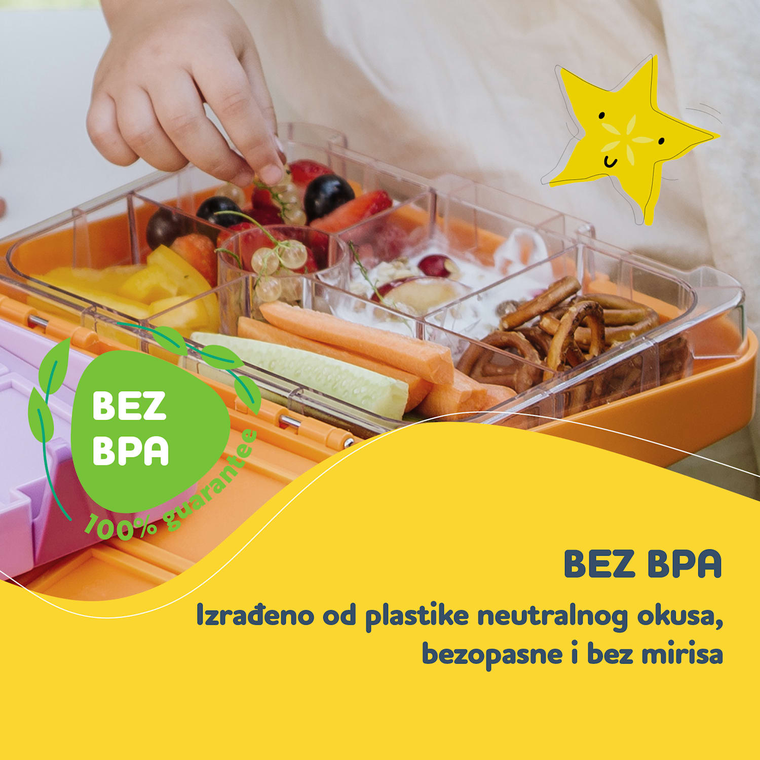 Schmatzfatz junior, kutija za grickalice, 6 pretinaca, 21,3 × 15 × 4,5 cm Narančasta