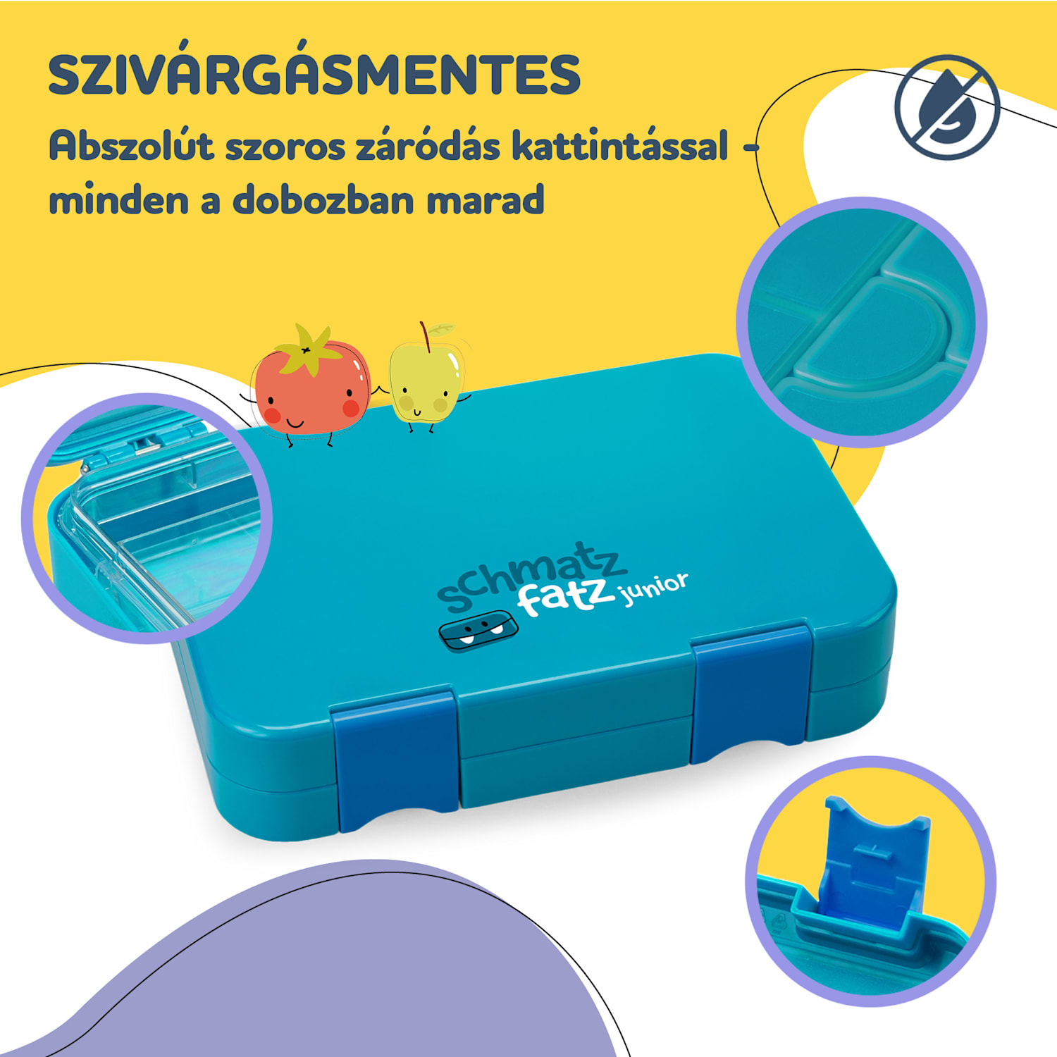 Schmatzfatz junior, tízórais doboz, 6 rekesz, 21,3 x 15 x 4,5 cm Benzin Kék