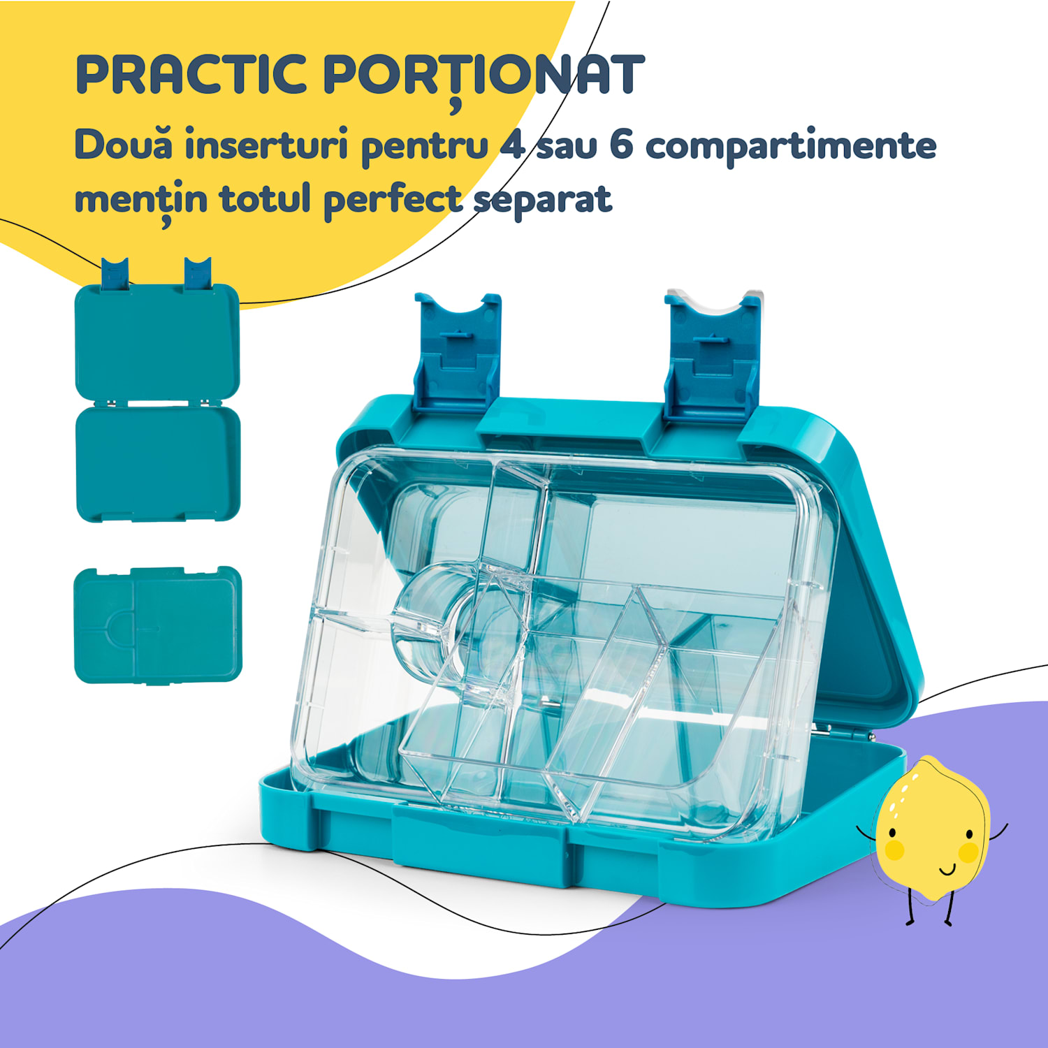 Schmatzfatz junior, cutie pentru gustări, 6 compartimente, 21,3 × 15 × 4,5 cm Albastru Benzină