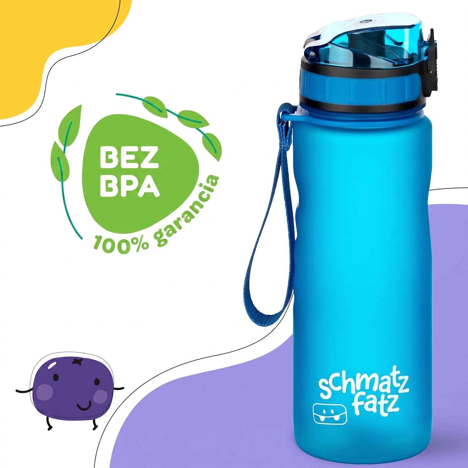 Schmatzfatz, fľaša na pitie, športová fľaša, 500 ml, 24 cm, Tritan 500 ml | Modrá