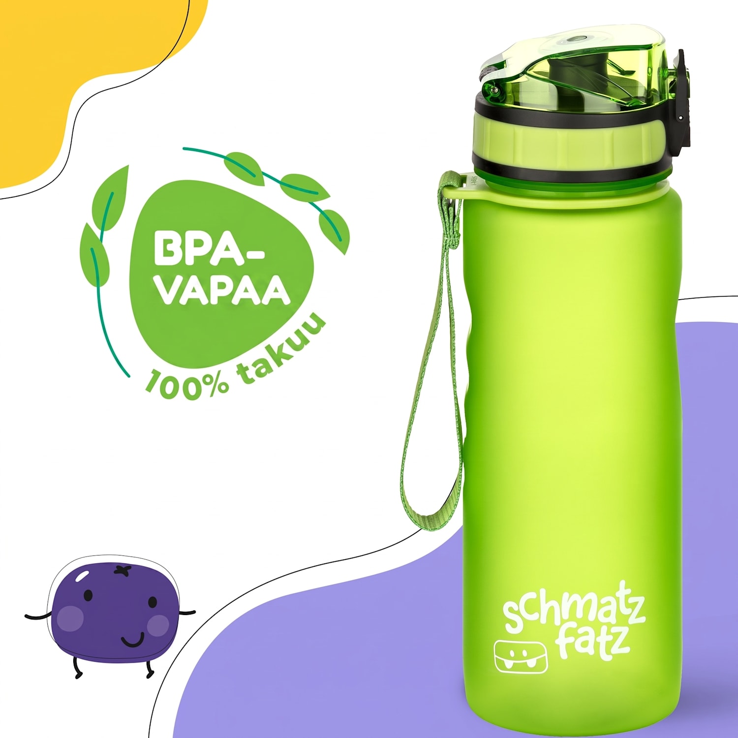 schmatzfatz Wakaba lasten juomapullo 500 ml | Tritan | Kantolenkki | BPA-vapaa 500 ml | Limenvihreä