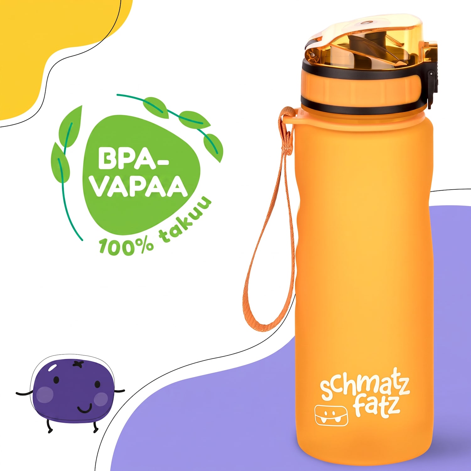 schmatzfatz Wakaba lasten juomapullo 500 ml | Tritan | Kantolenkki | BPA-vapaa 500 ml | Oranssi