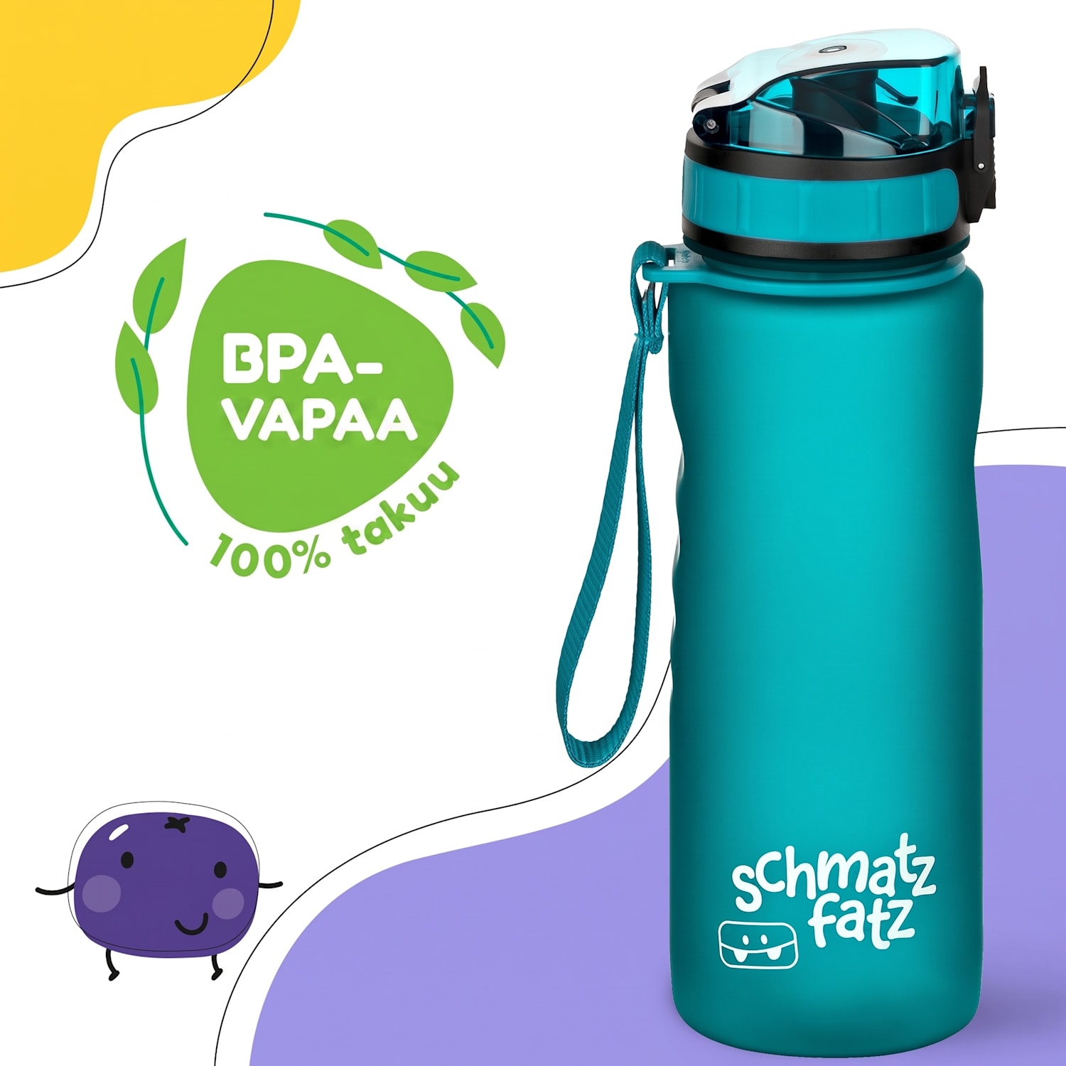 schmatzfatz Wakaba lasten juomapullo 500 ml | Tritan | Kantolenkki | BPA-vapaa 500 ml | Turkoosi