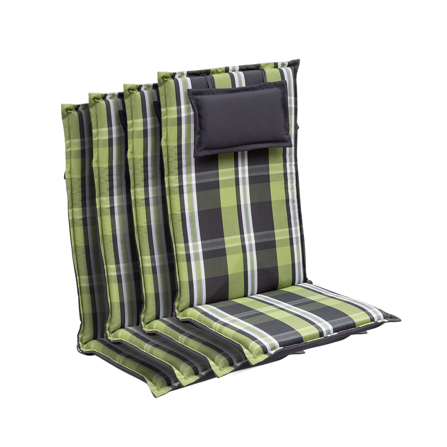 Donau, Imbottitura, Schienale Alto, Sedia da Giardino, Poliestere, 50x120x6cm set da 4 | Verde