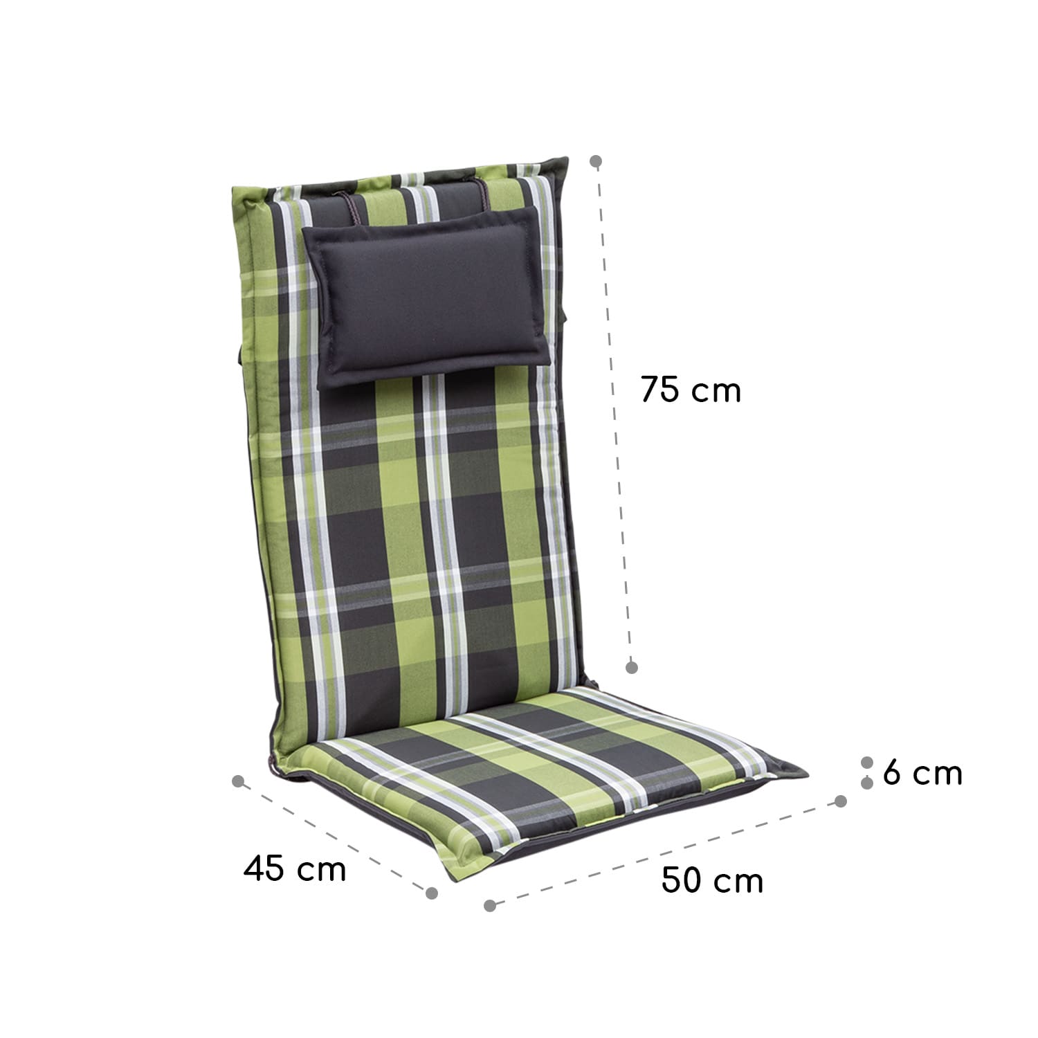 Donau, Imbottitura, Schienale Alto, Sedia da Giardino, Poliestere, 50x120x6cm set da 4 | Verde