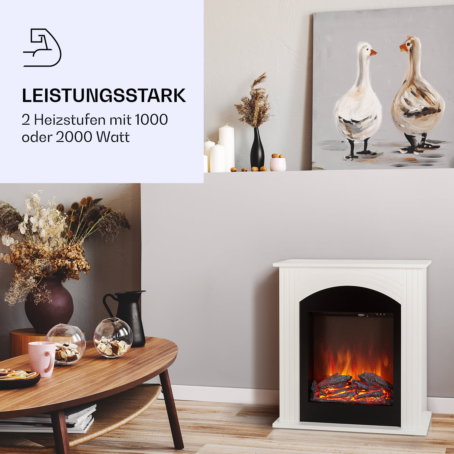 Elbrus Cheminée électrique 2000 W Technologie LED Télécommande 